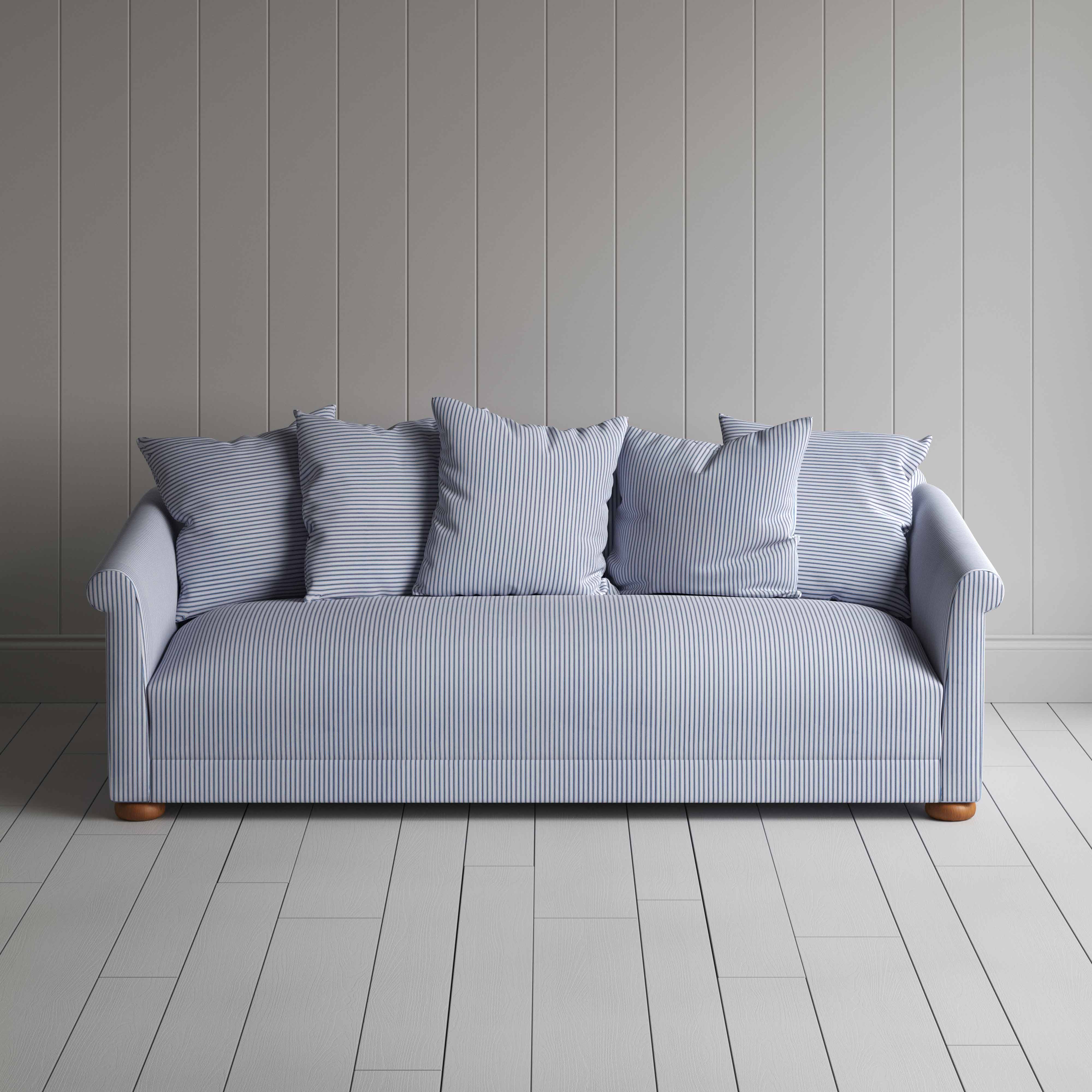  More the Merrier 4 Seater Sofa in Ticking Cotton, Aqua Brown 