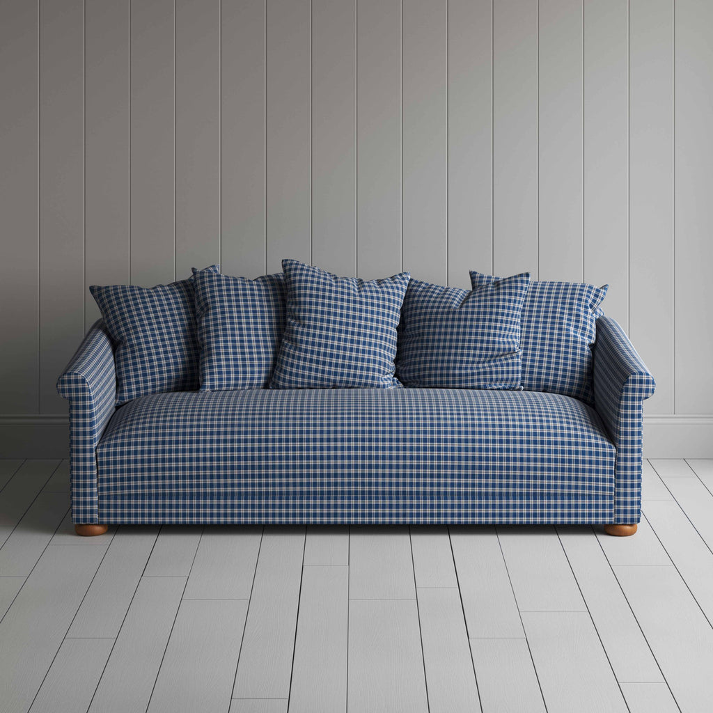  More the Merrier 4 Seater Sofa in Well Plaid Cotton, Blue Brown 