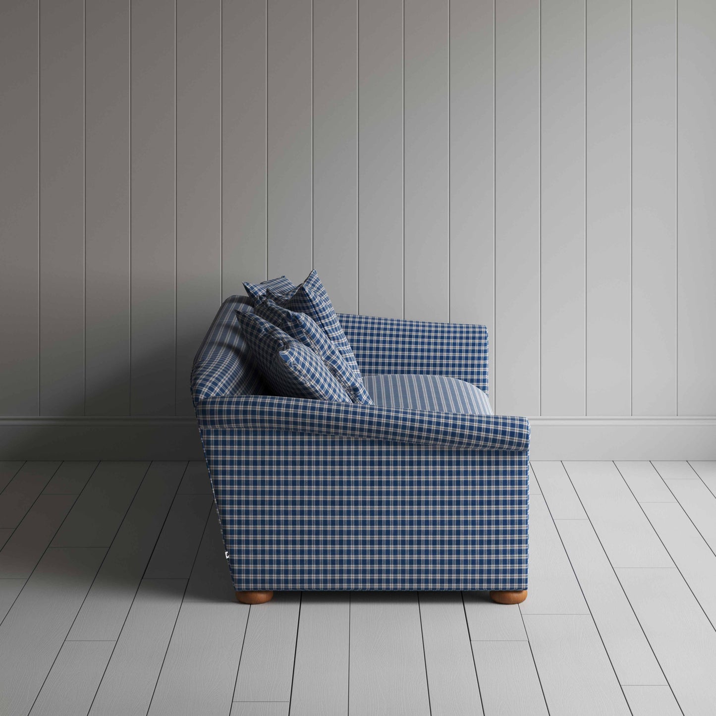 More the Merrier 4 Seater Sofa in Well Plaid Cotton, Blue Brown