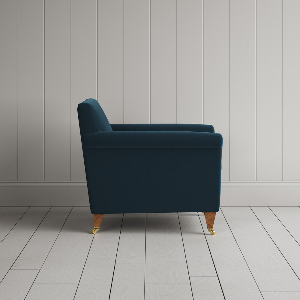 Idler Armchair in Intelligent Velvet Aegean Frame and Classic Corduroy Harbour Blue Seat