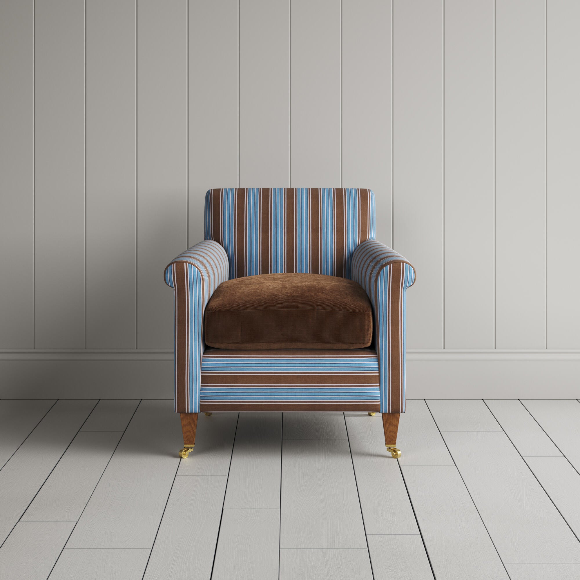 Idler Armchair in Regatta Blue Frame and Classic Corduroy Tobacco Seat