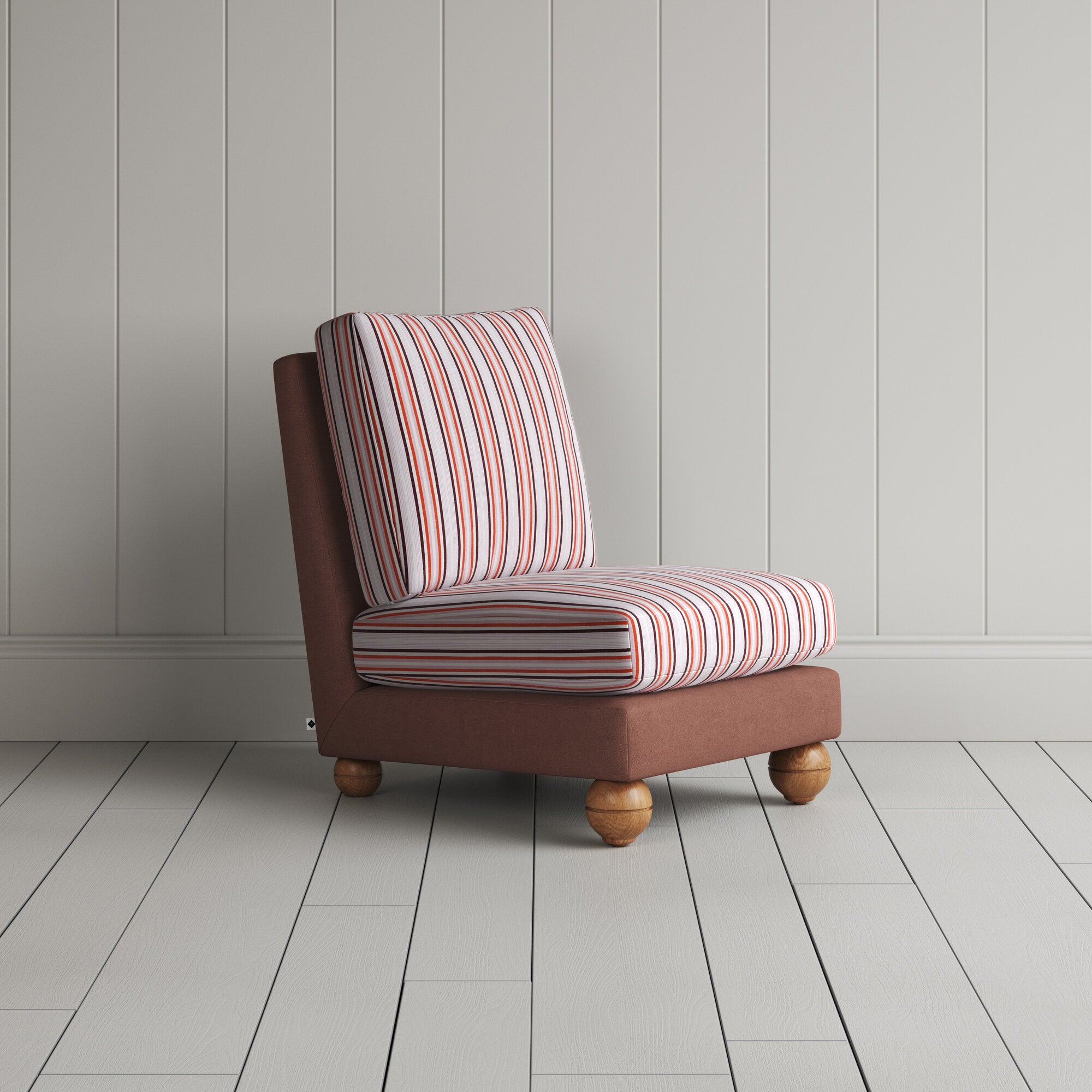 Perch Slipper Armchair in Laidback Linen Sweet Briar Frame and Slow Lane Berry Seat