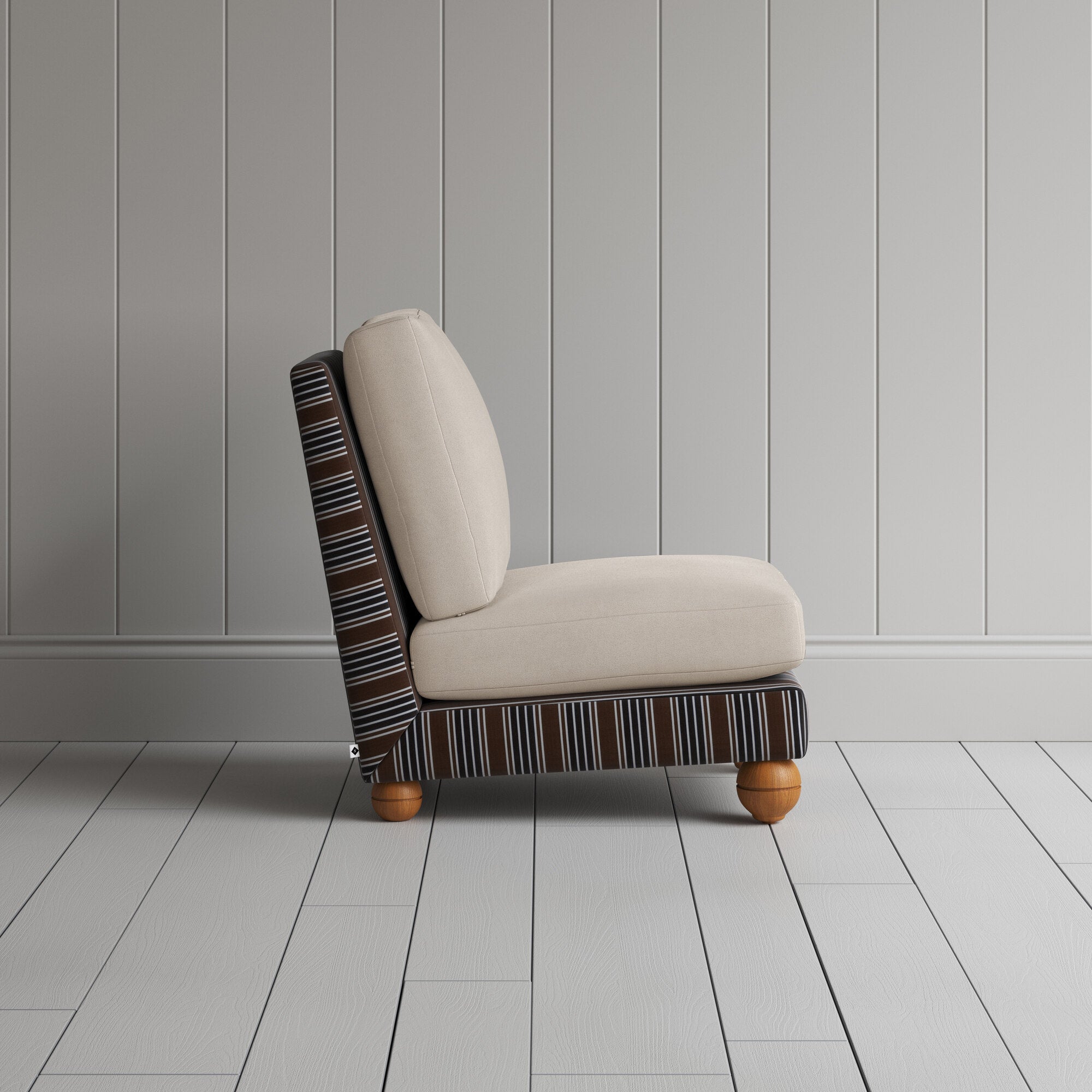 Perch Slipper Armchair in Regatta Charcoal Frame and Laidback Linen Dove Seat