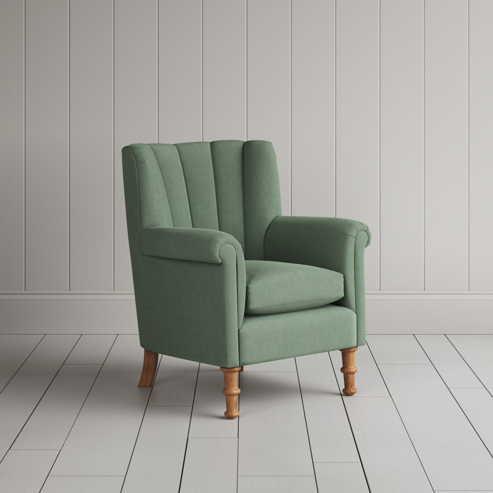 Time Out Armchair fluted back armchair in laidback linen moss, angled view by NiX.