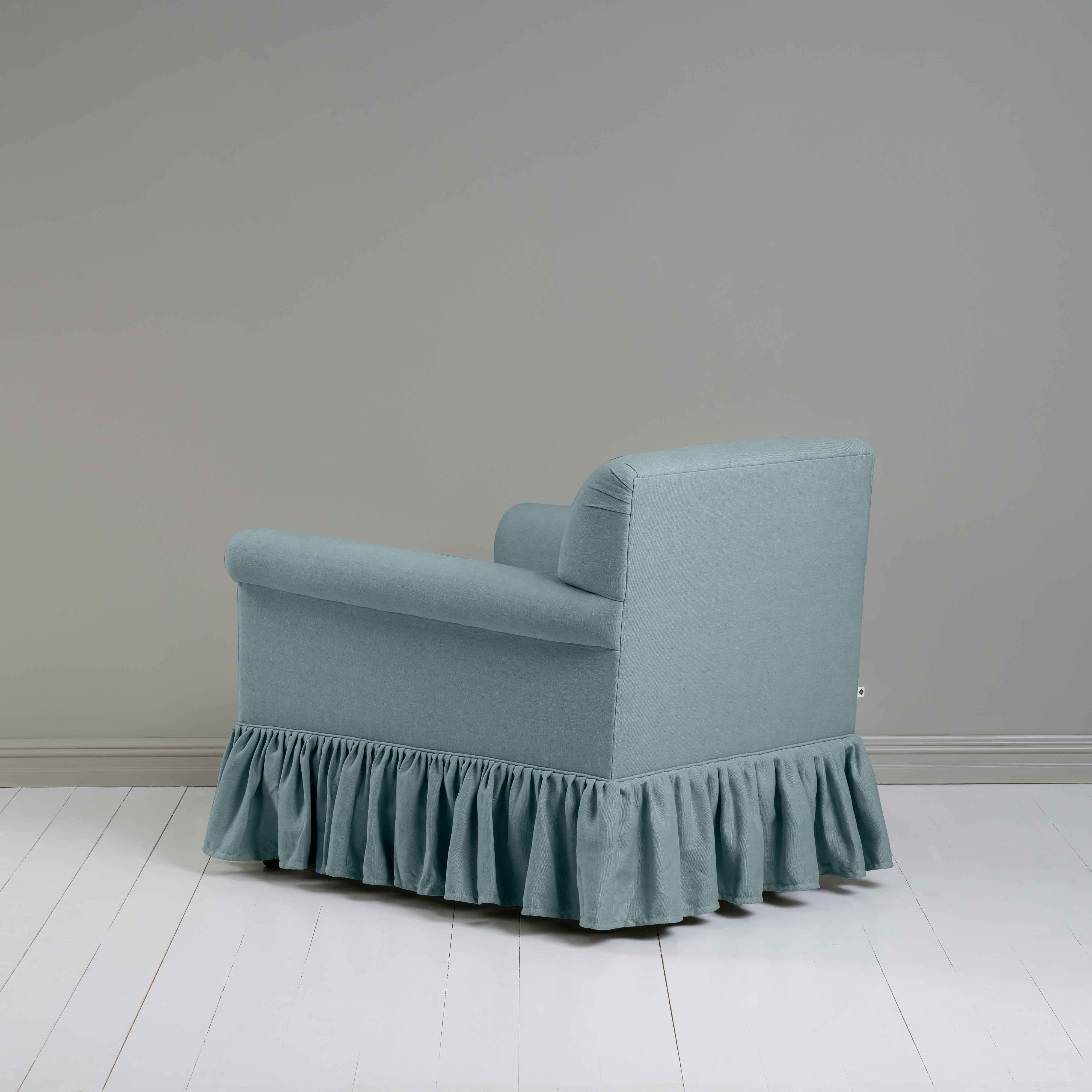 Curtain Call Armchair in Laidback Linen Cerulean, Back View - Nicola Harding