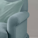 Curtain Call Armchair in Laidback Linen Cerulean, Arm Closeup - Nicola Harding