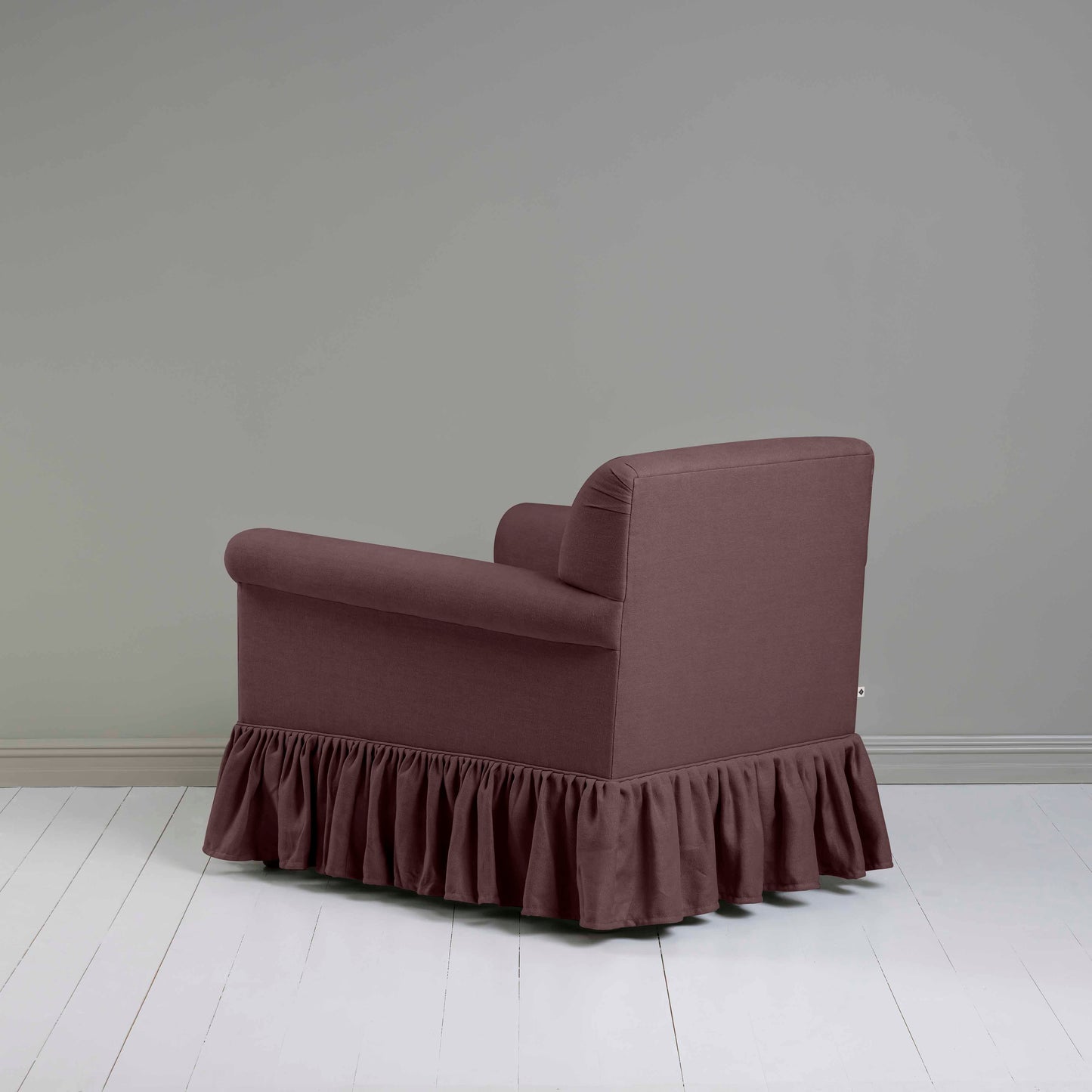 Curtain Call Armchair in Laidback Linen Damson, Back View - Nicola Harding