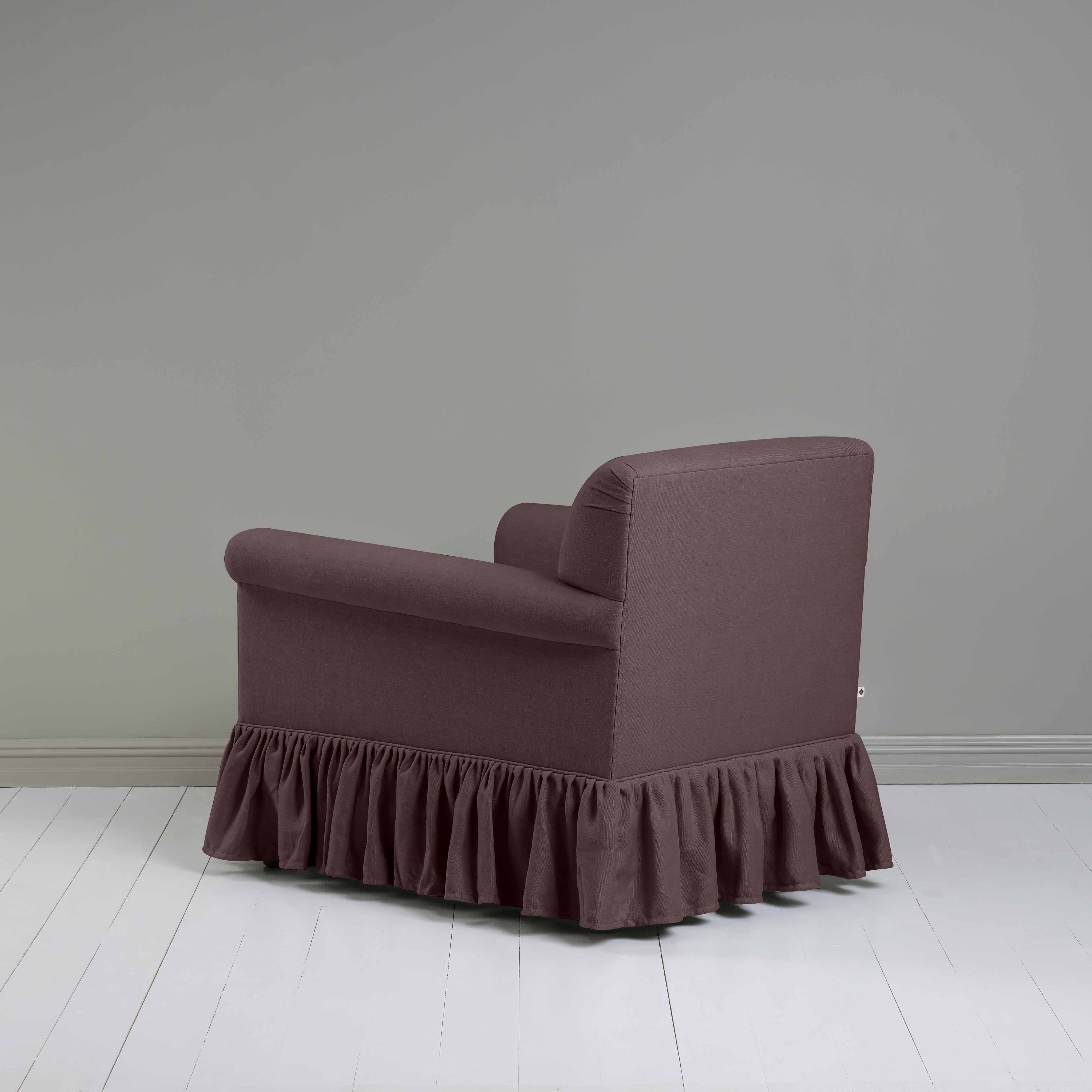 Curtain Call Armchair in Laidback Linen Damson, Back View - Nicola Harding
