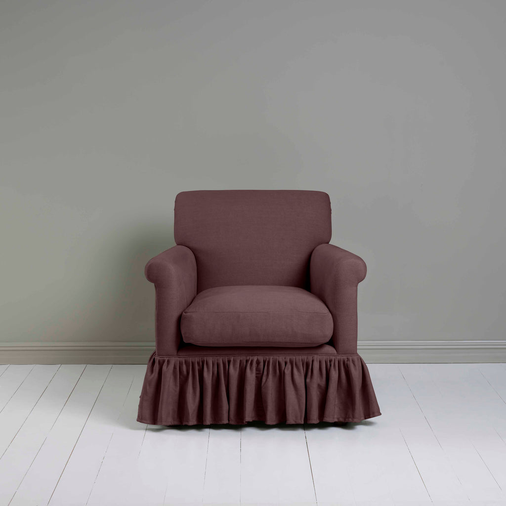 Curtain Call Armchair in Laidback Linen Damson, Front View - Nicola Harding