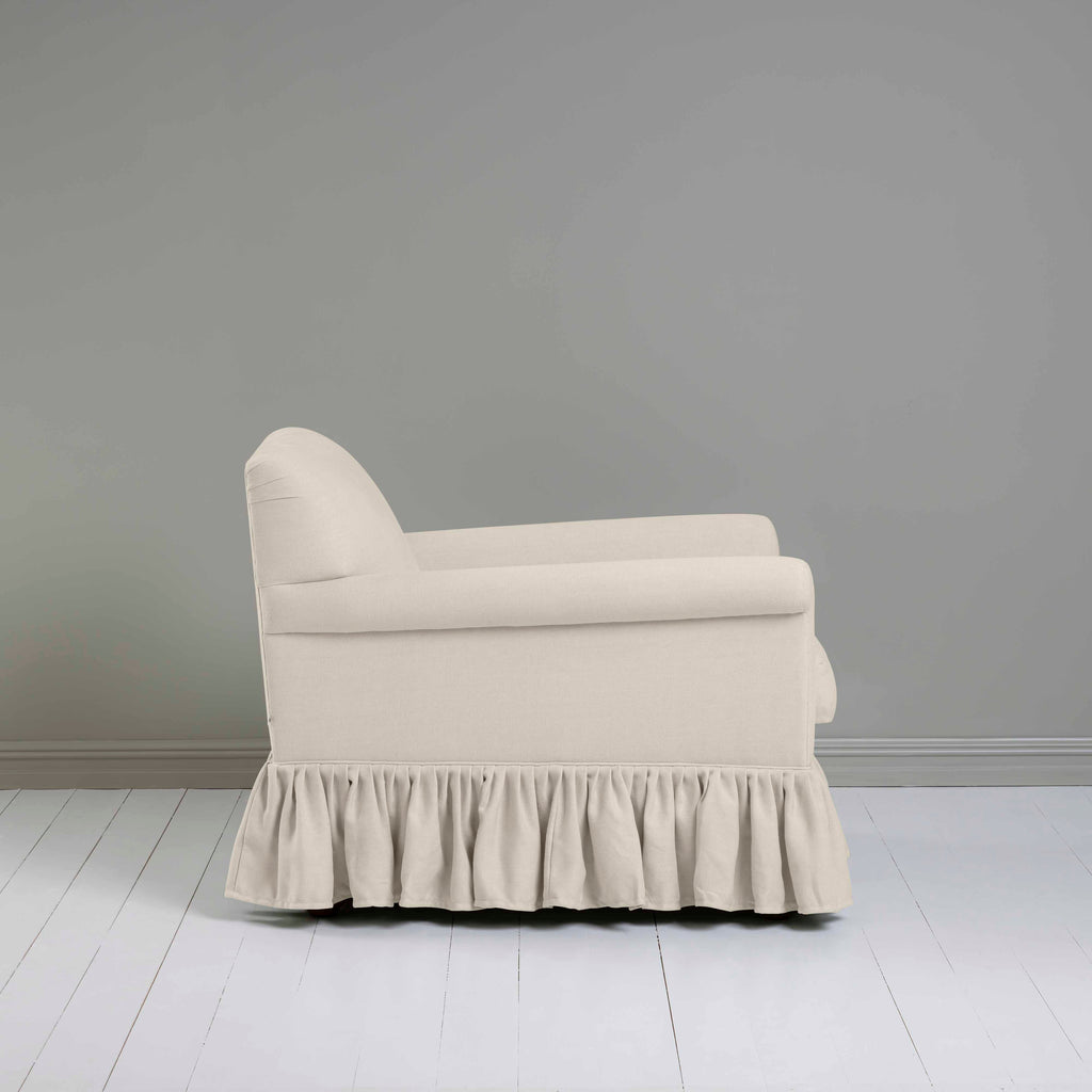 Curtain Call Armchair in Laidback Linen Dove, Side View - Nicola Harding