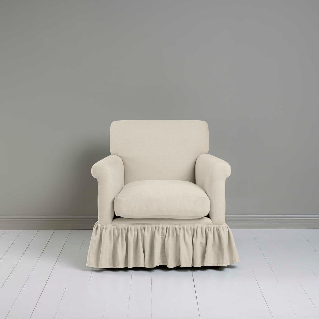 Curtain Call Armchair in Laidback Linen Dove, Front View - Nicola Harding