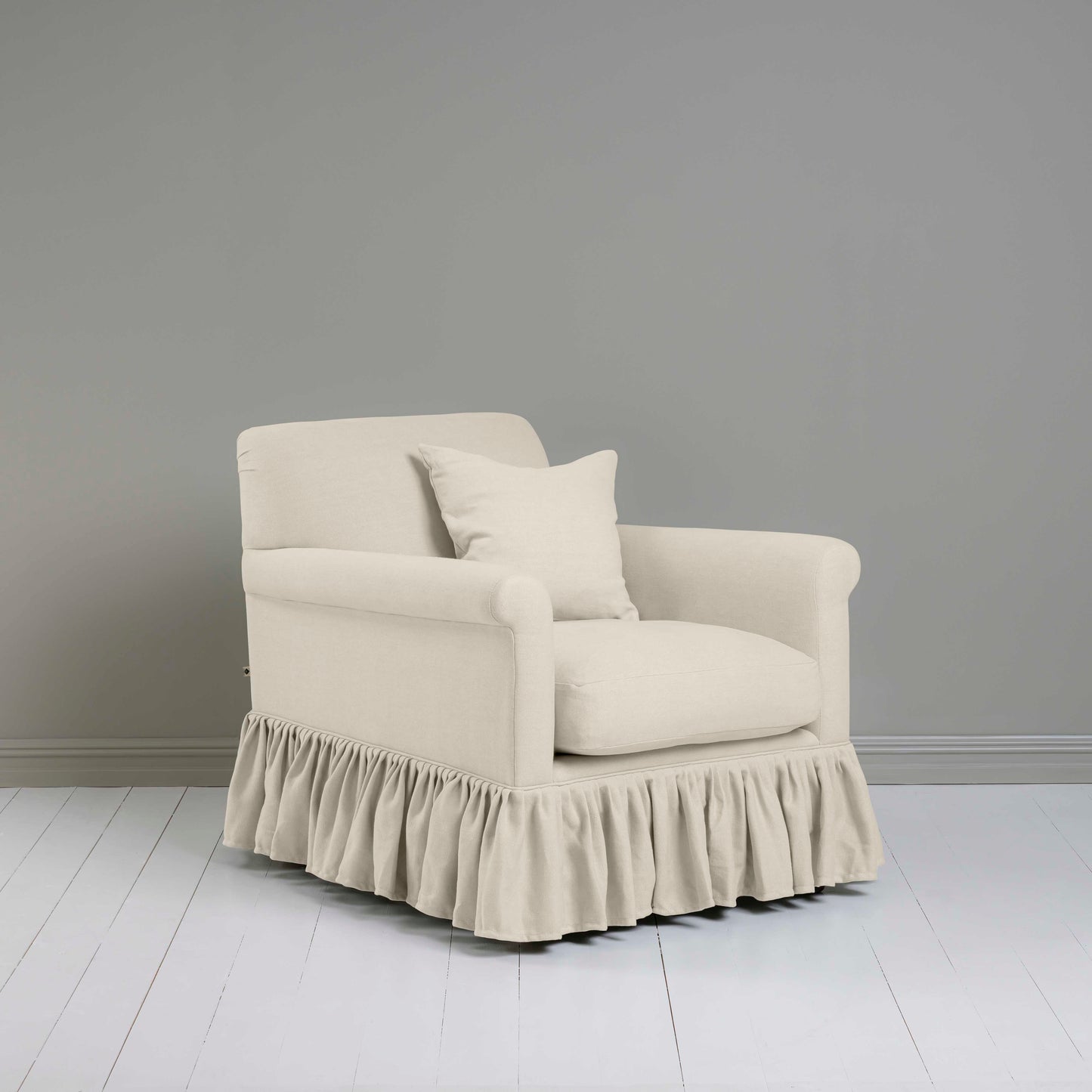 Curtain Call Armchair in Laidback Linen Dove, With a NiX Special Matching Square Cushion - Nicola Harding