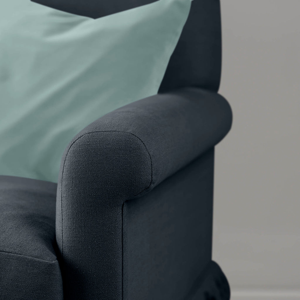 Curtain Call Armchair in Laidback Linen Midnight, Arm Closeup - Nicola Harding
