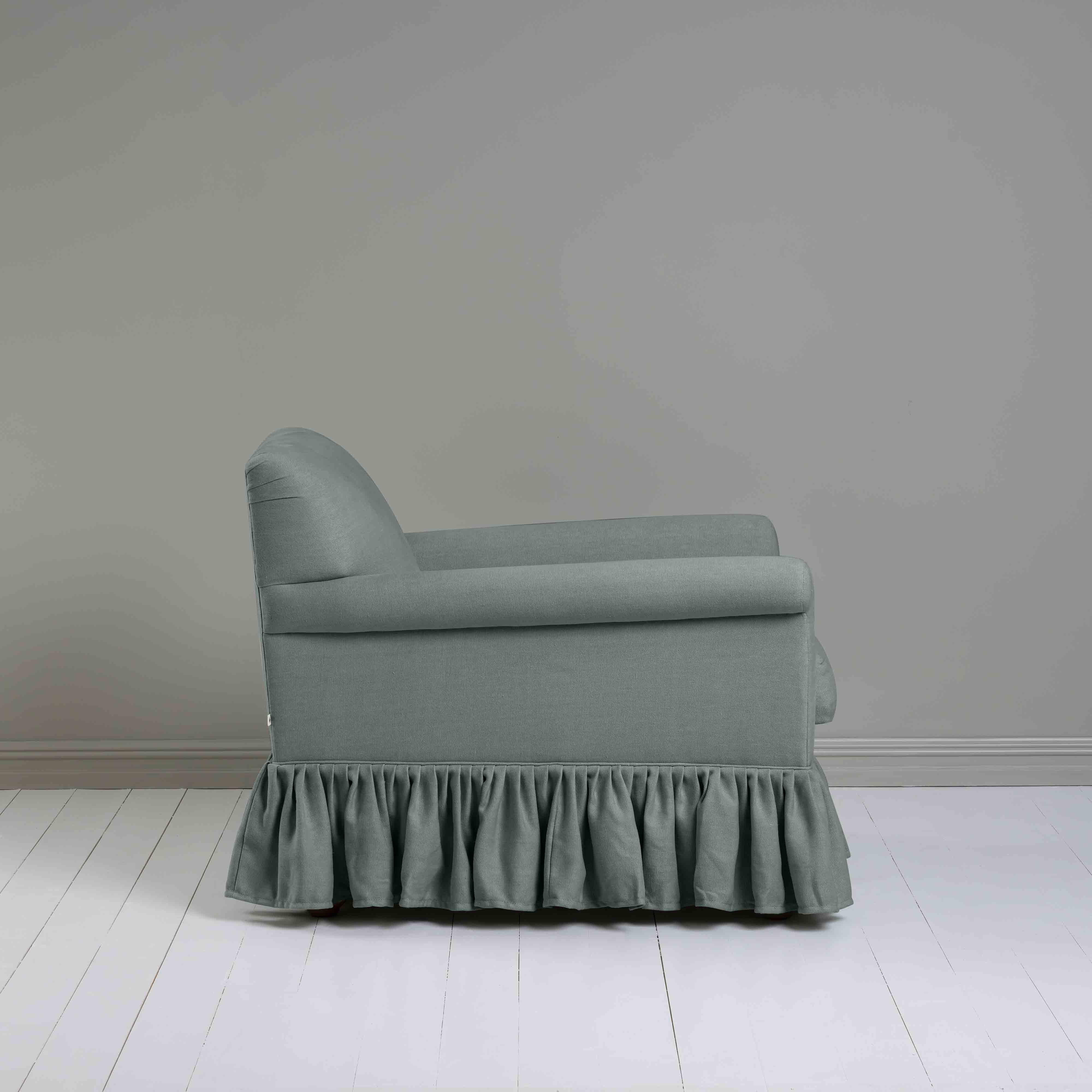 Curtain Call Armchair in Laidback Linen Mineral, Side View - Nicola Harding