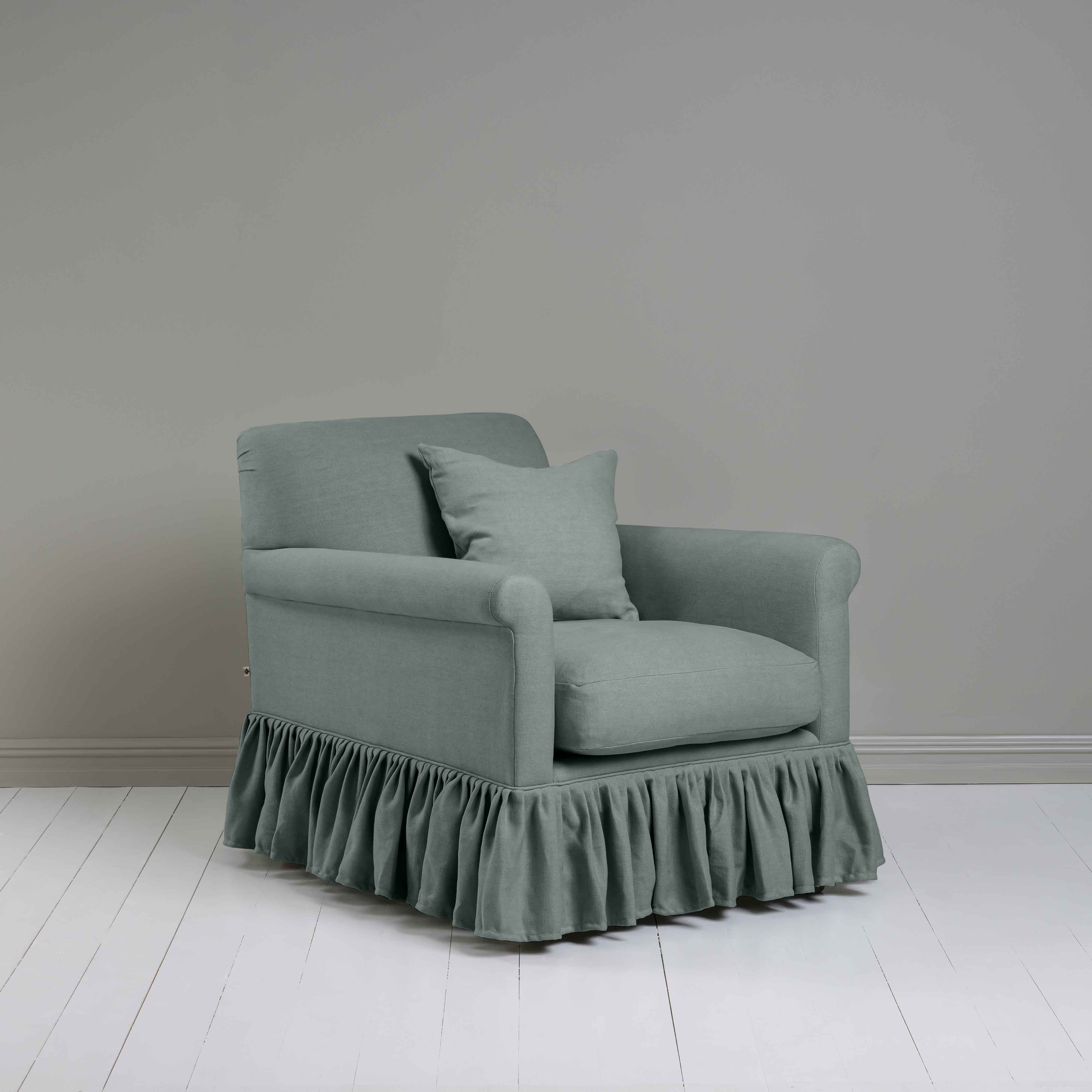 Curtain Call Armchair in Laidback Linen Mineral, With a Matching Square Cushion - Nicola Harding