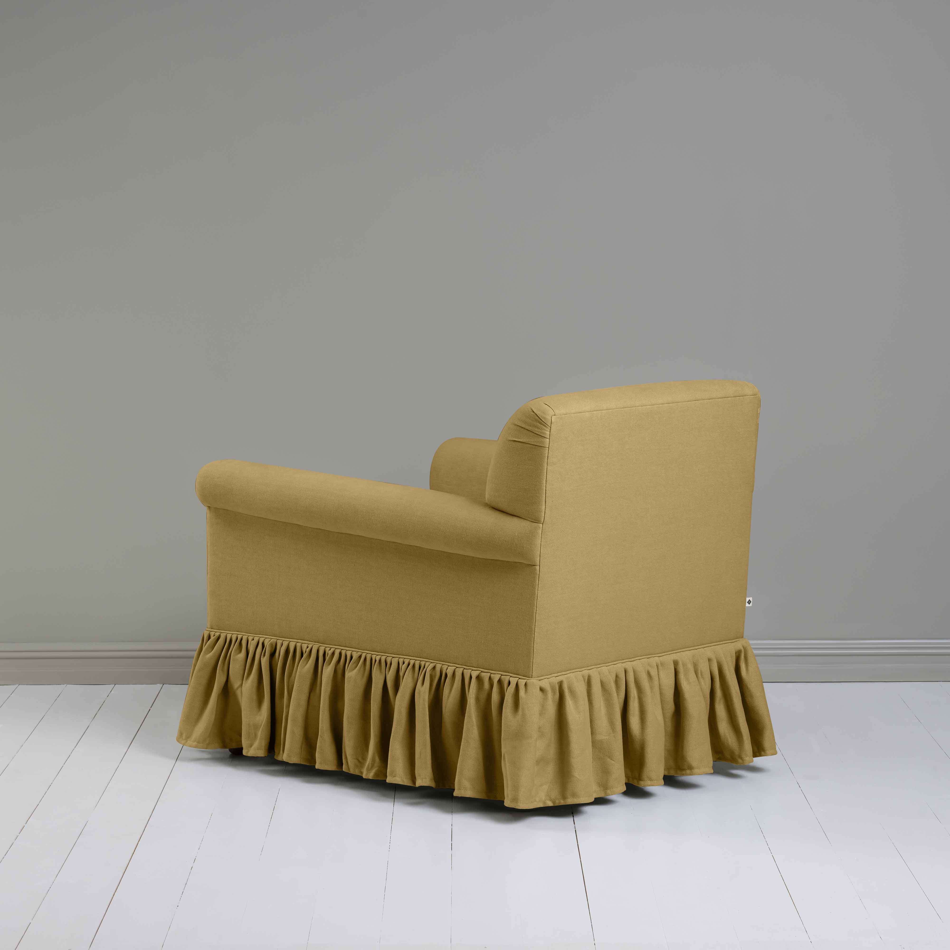 Curtain Call Armchair in Laidback Linen Ochre, Back View - Nicola Harding