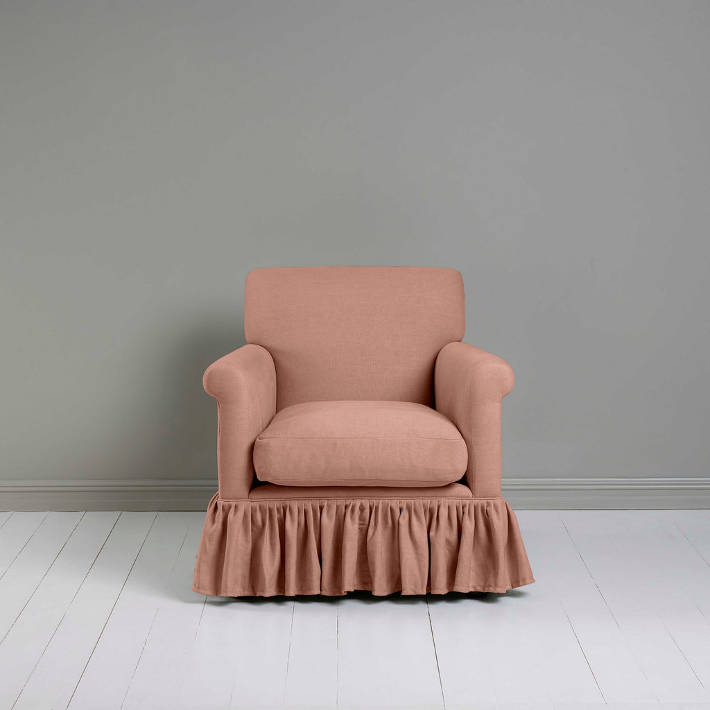 Curtain Call Armchair in Laidback Linen Roseberry, Front View - Nicola Harding