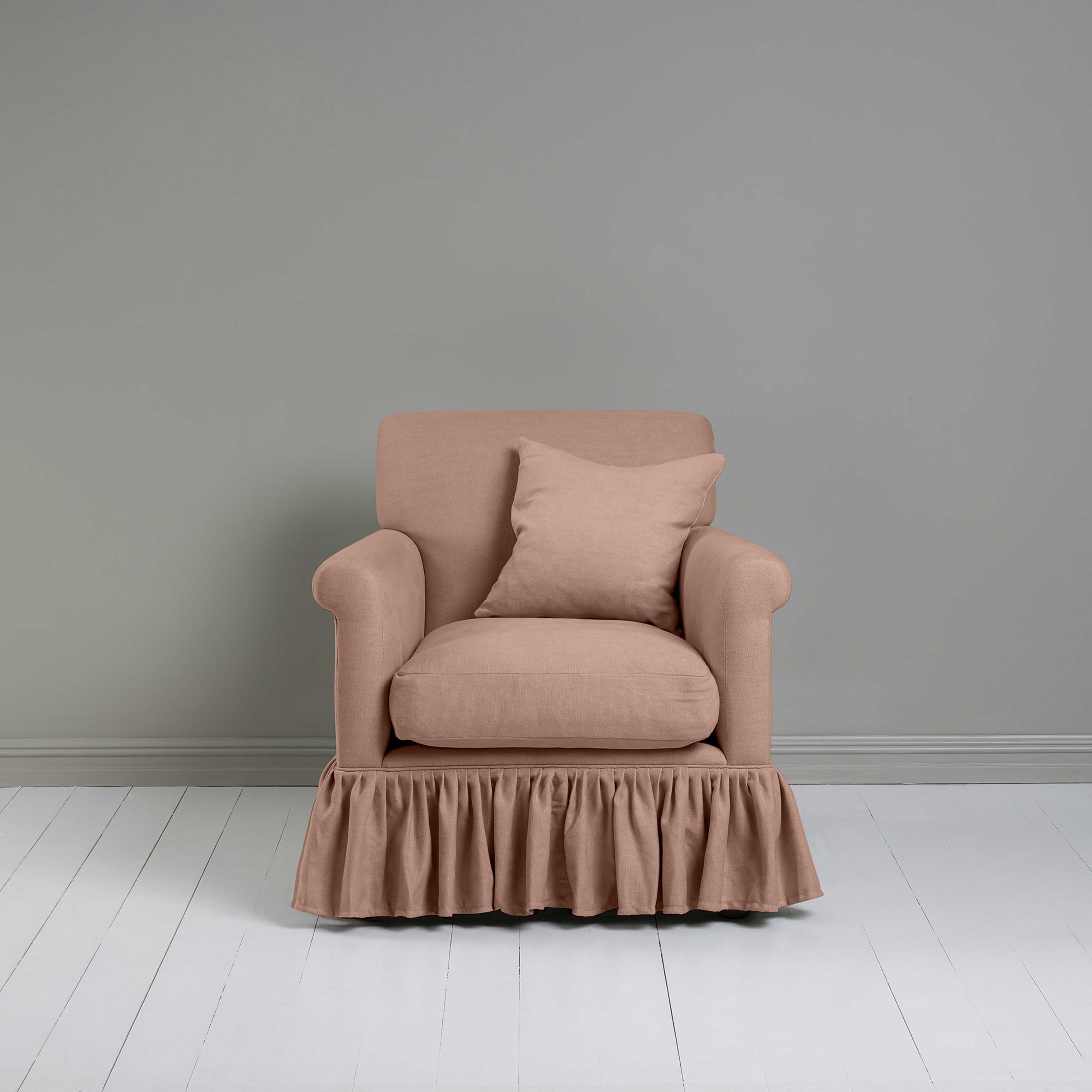 Curtain Call Armchair in Laidback Linen Roseberry, With a Matching NiX Special Square Cushion - Nicola Harding