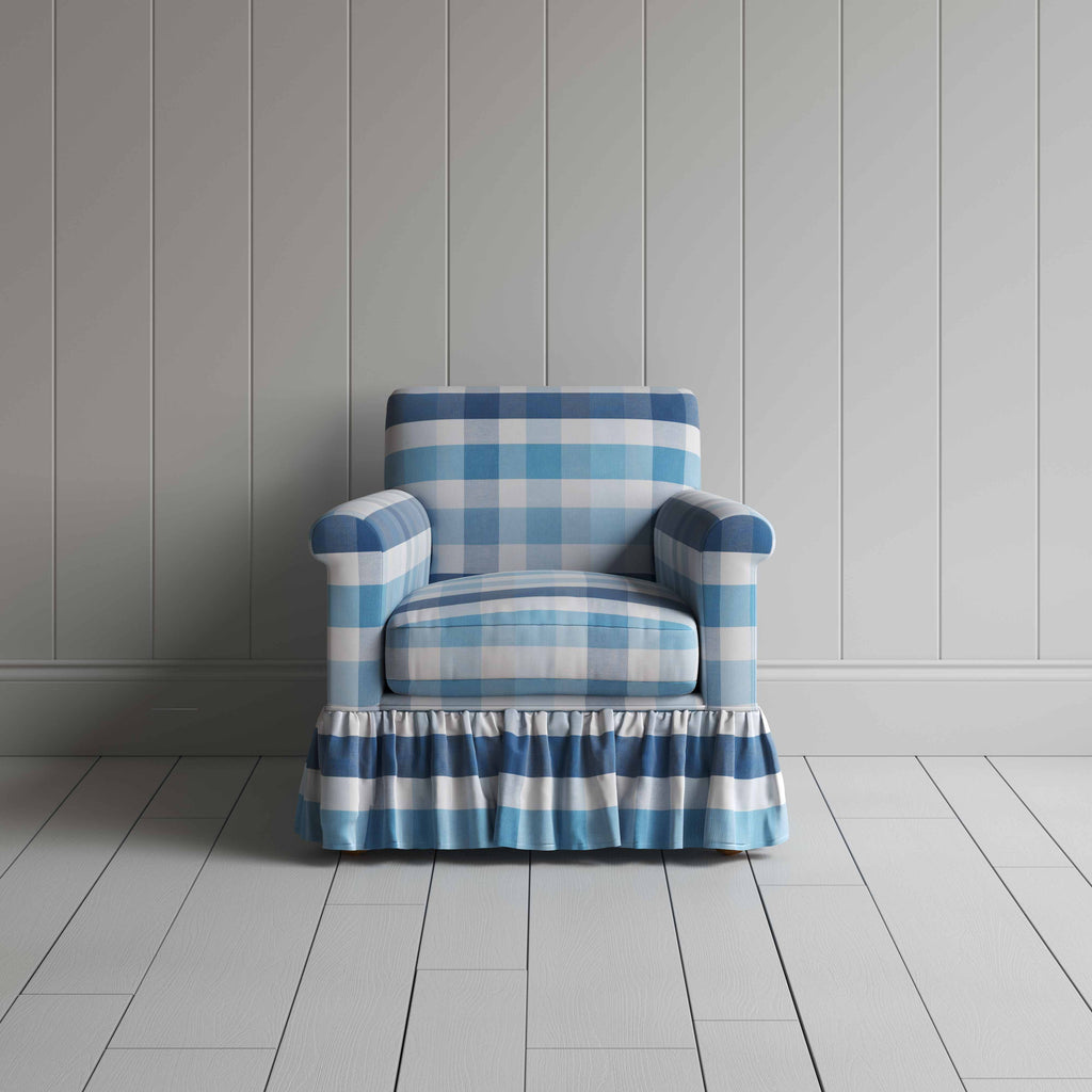  Curtain Call Armchair in Checkmate Cotton, Blue 