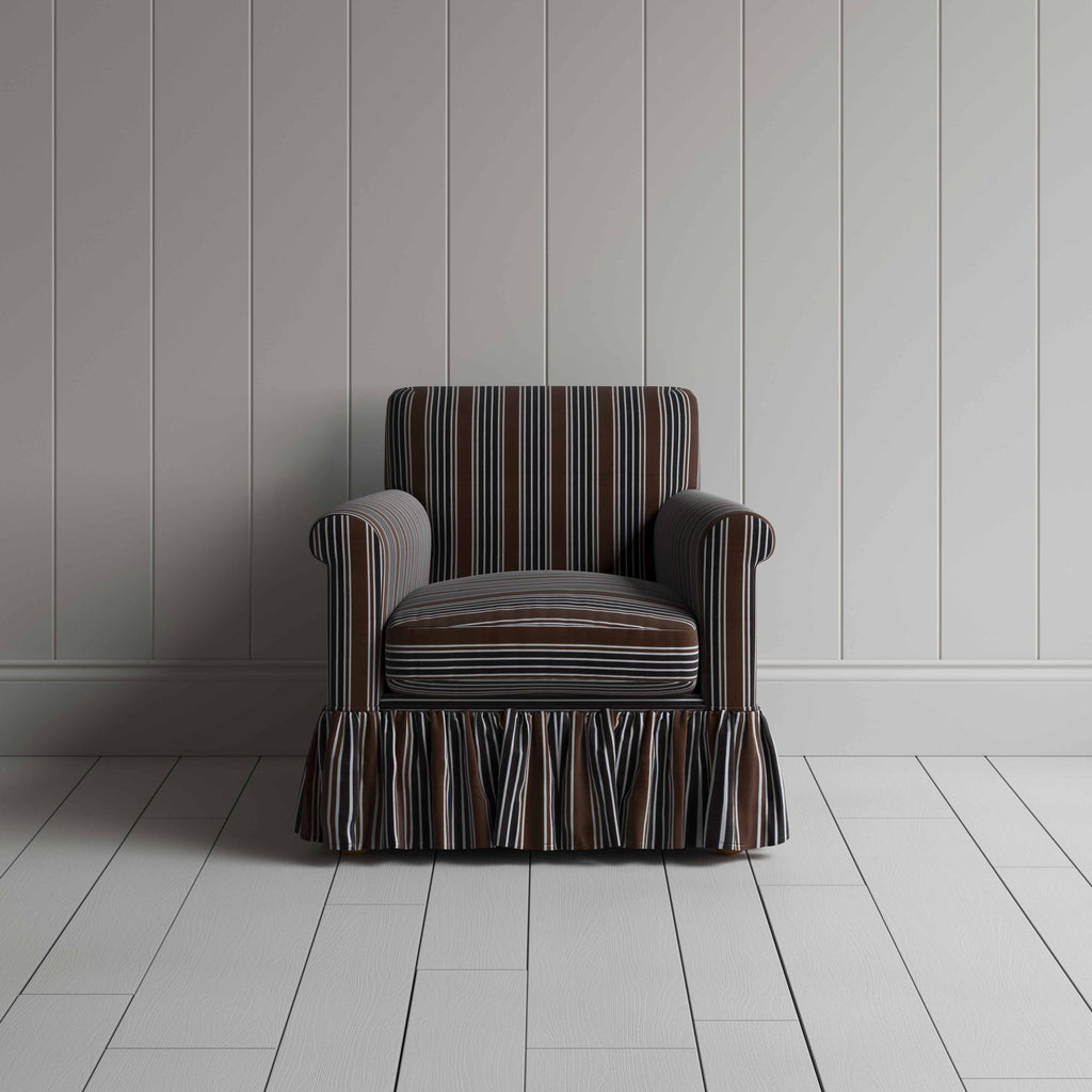 Curtain Call Armchair in Regatta Cotton, Charcoal, Front View - Nicola Harding