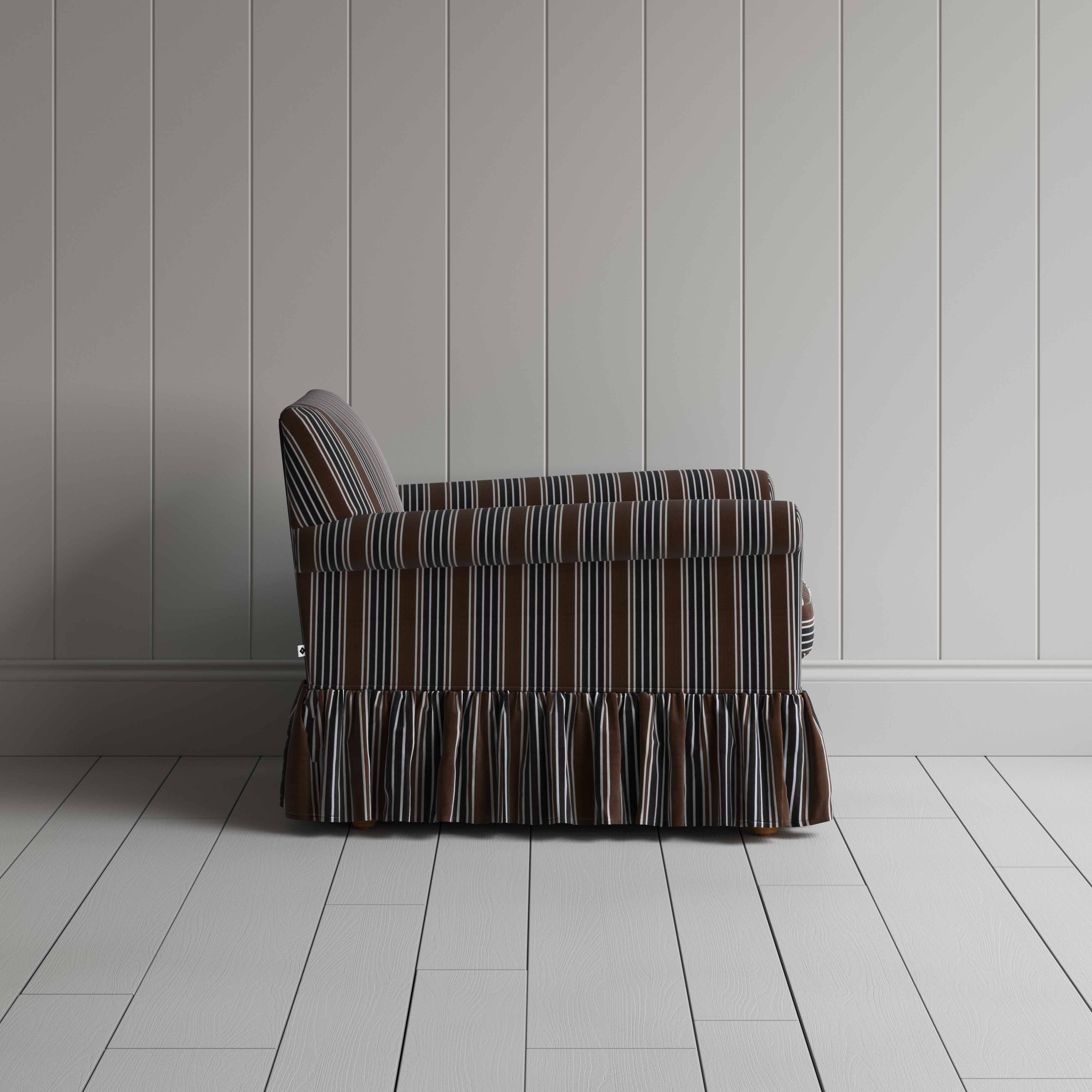 Curtain Call Armchair in Regatta Cotton, Charcoal, Side View - Nicola Harding