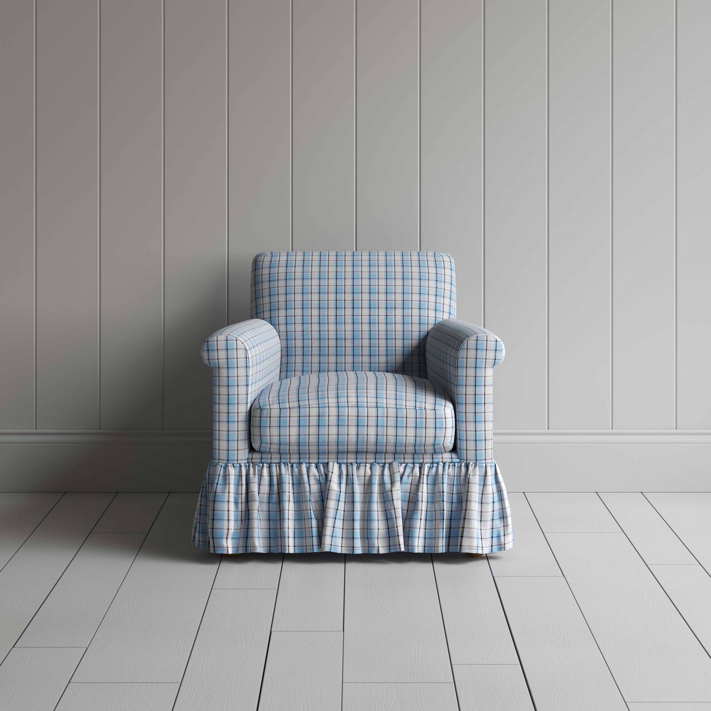 Curtain Call Armchair in Square Deal Cotton, Blue Brown