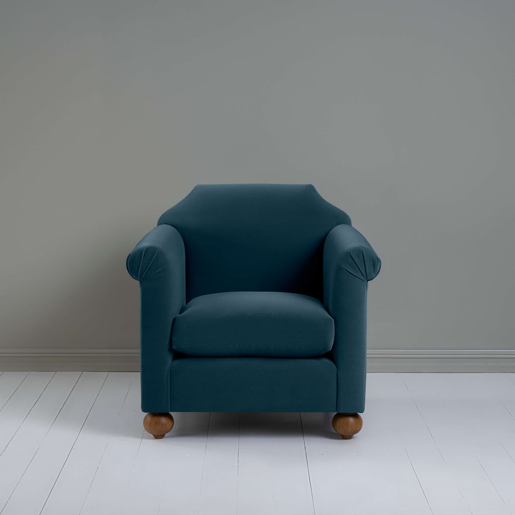 Dolittle Armchair in Intelligent Velvet Aegean, Front View - Nicola Harding
