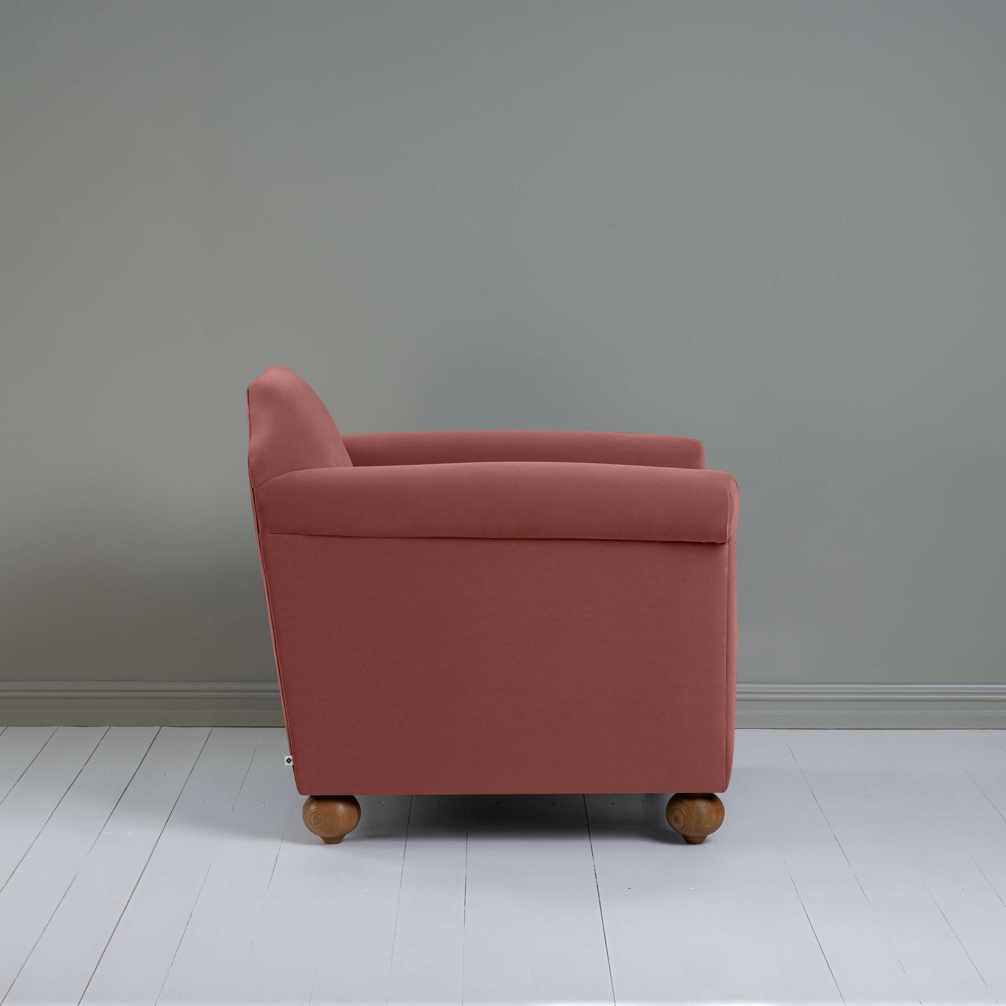 Dolittle Armchair in Intelligent Velvet Damson, Side View - Nicola Harding