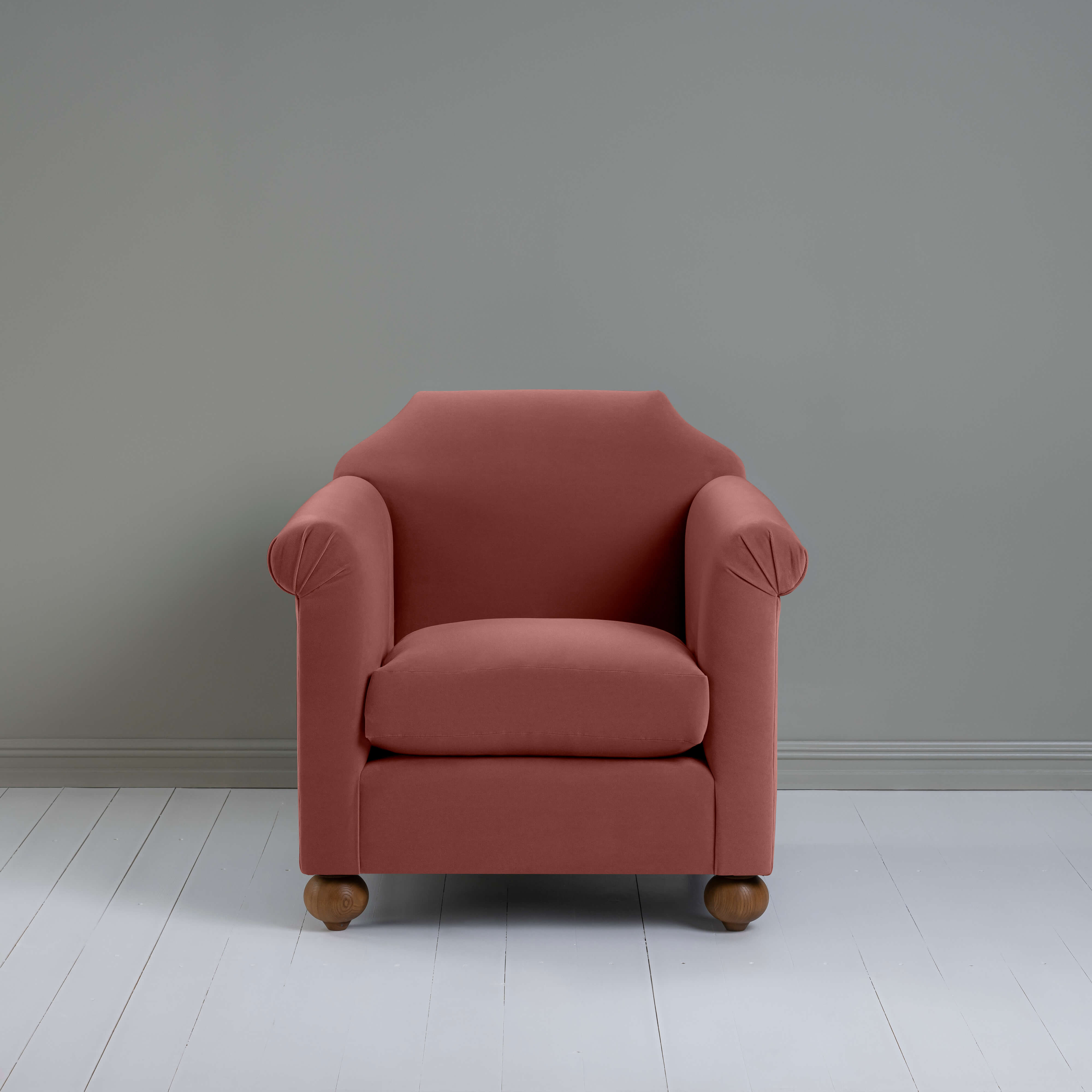 Dolittle Armchair in Intelligent Velvet Damson, Front View - Nicola Harding