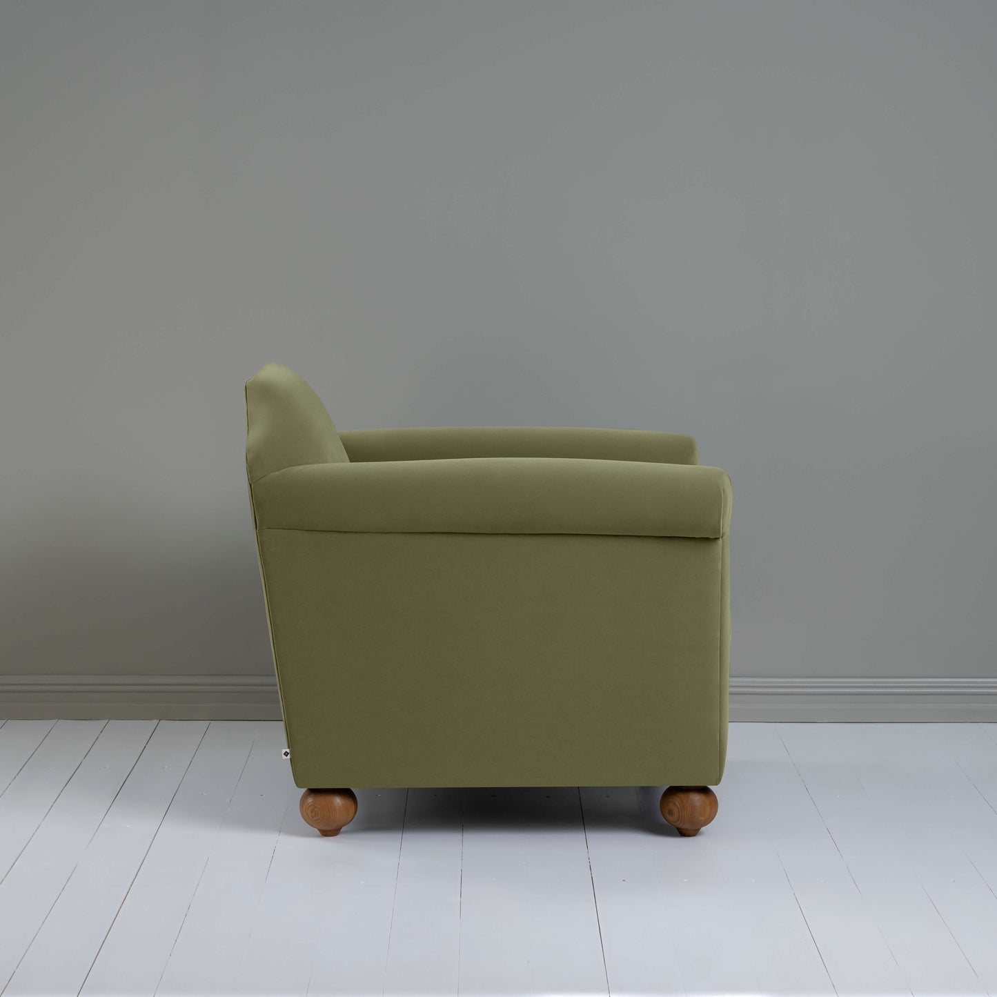 Dolittle Armchair in Intelligent Velvet Green Tea, Side View - Nicola Harding