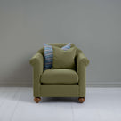Dolittle Armchair in Intelligent Velvet Green Tea, With 1 Matching and 1 Slow Lane Cotton Linen, Blue Cushion - Nicola Harding