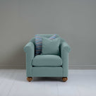 Dolittle Armchair in Intelligent Velvet Mineral, With 1 Matching and 1 Slow Lane Cotton Linen, Blue Cushion - Nicola Harding