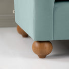 Dolittle Armchair in Intelligent Velvet Mineral, Round Wooden Foot Closeup - Nicola Harding