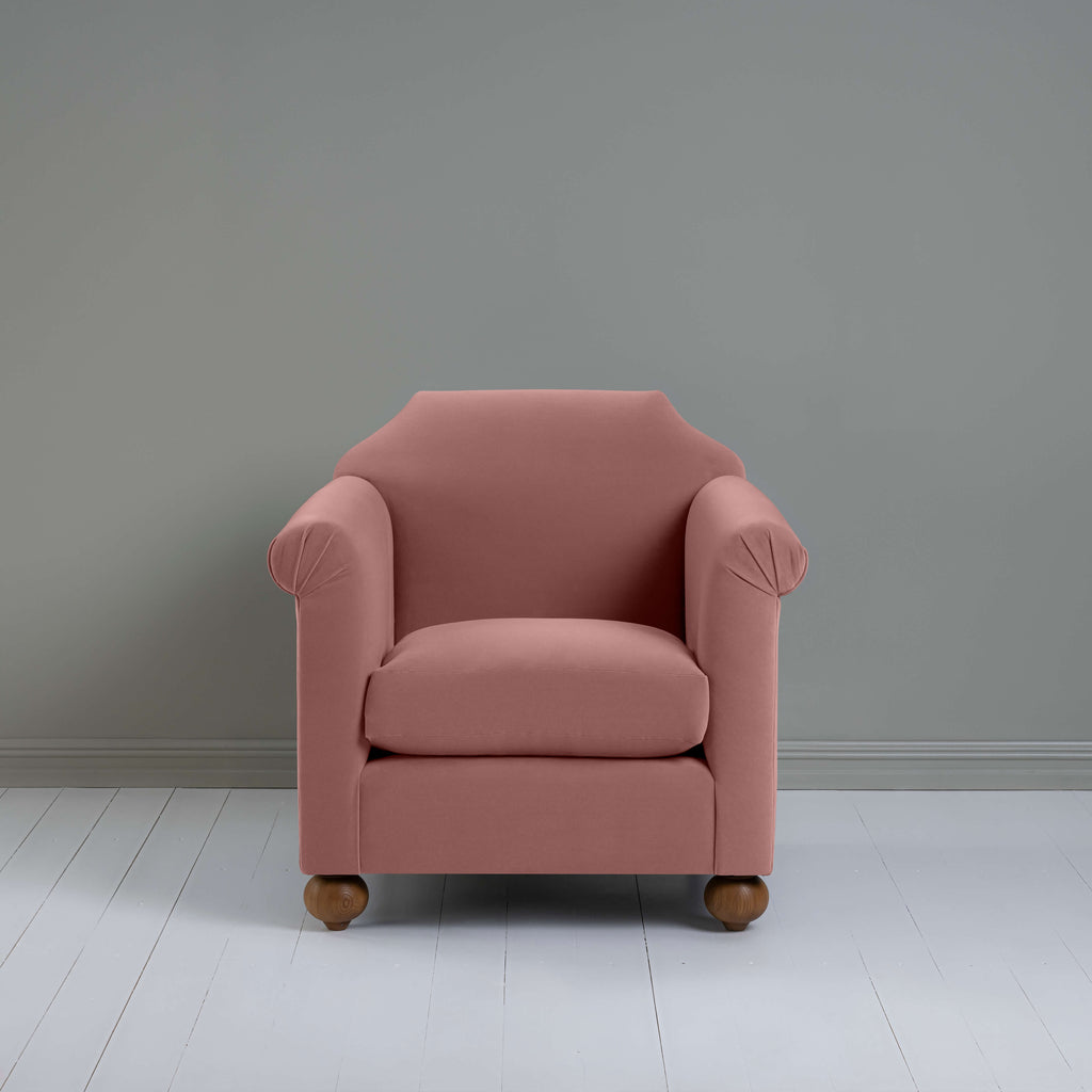 Dolittle Armchair in Intelligent Velvet Rose, Front View - Nicola Harding