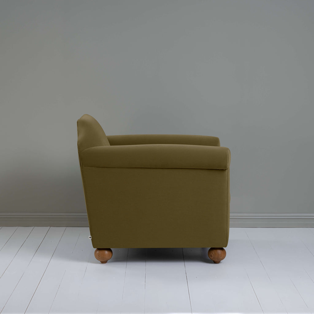 Dolittle Armchair in Intelligent Velvet Sepia, Side View - Nicola Harding