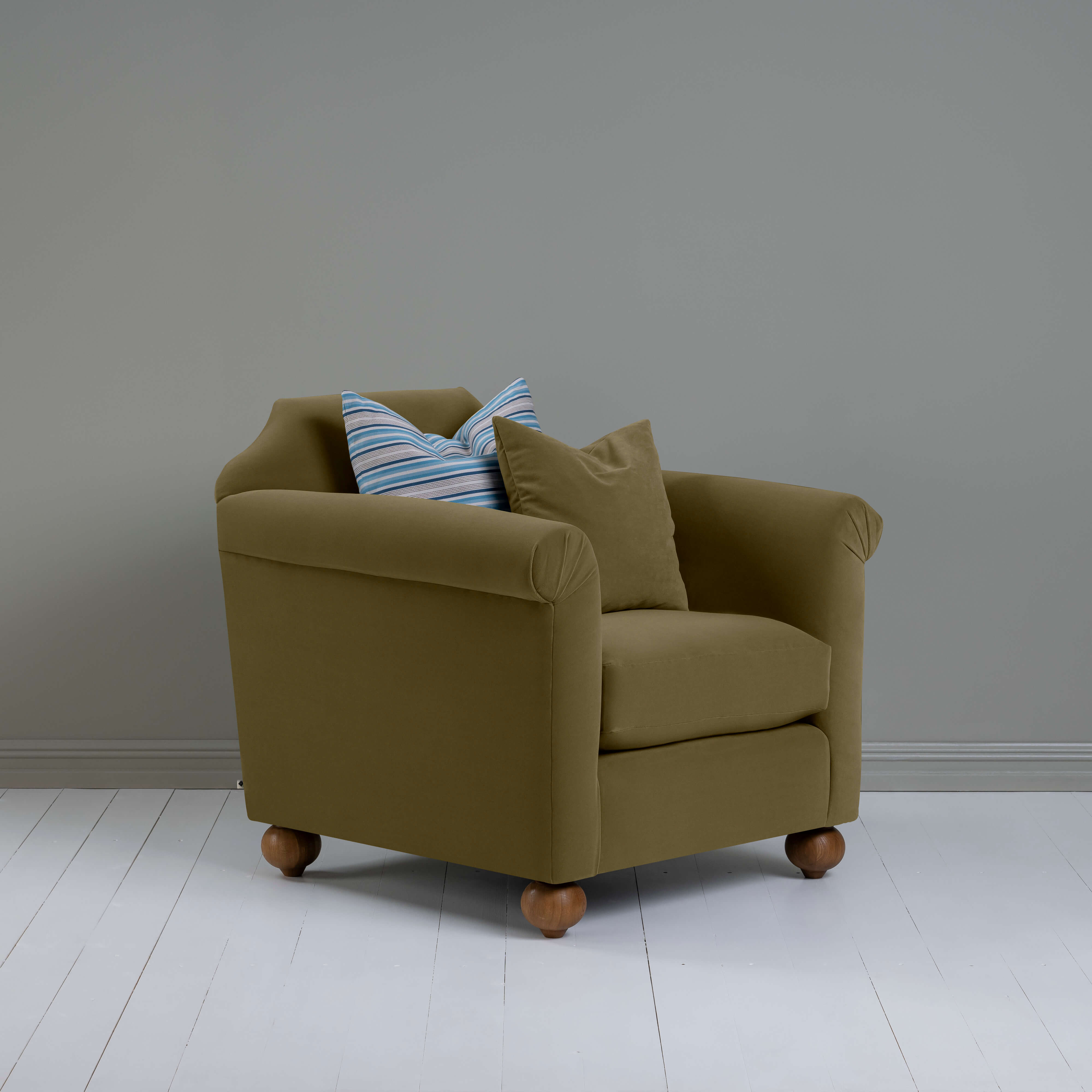 Dolittle Armchair in Intelligent Velvet Sepia, With 2 Special NiX Square Cushions - Nicola Harding