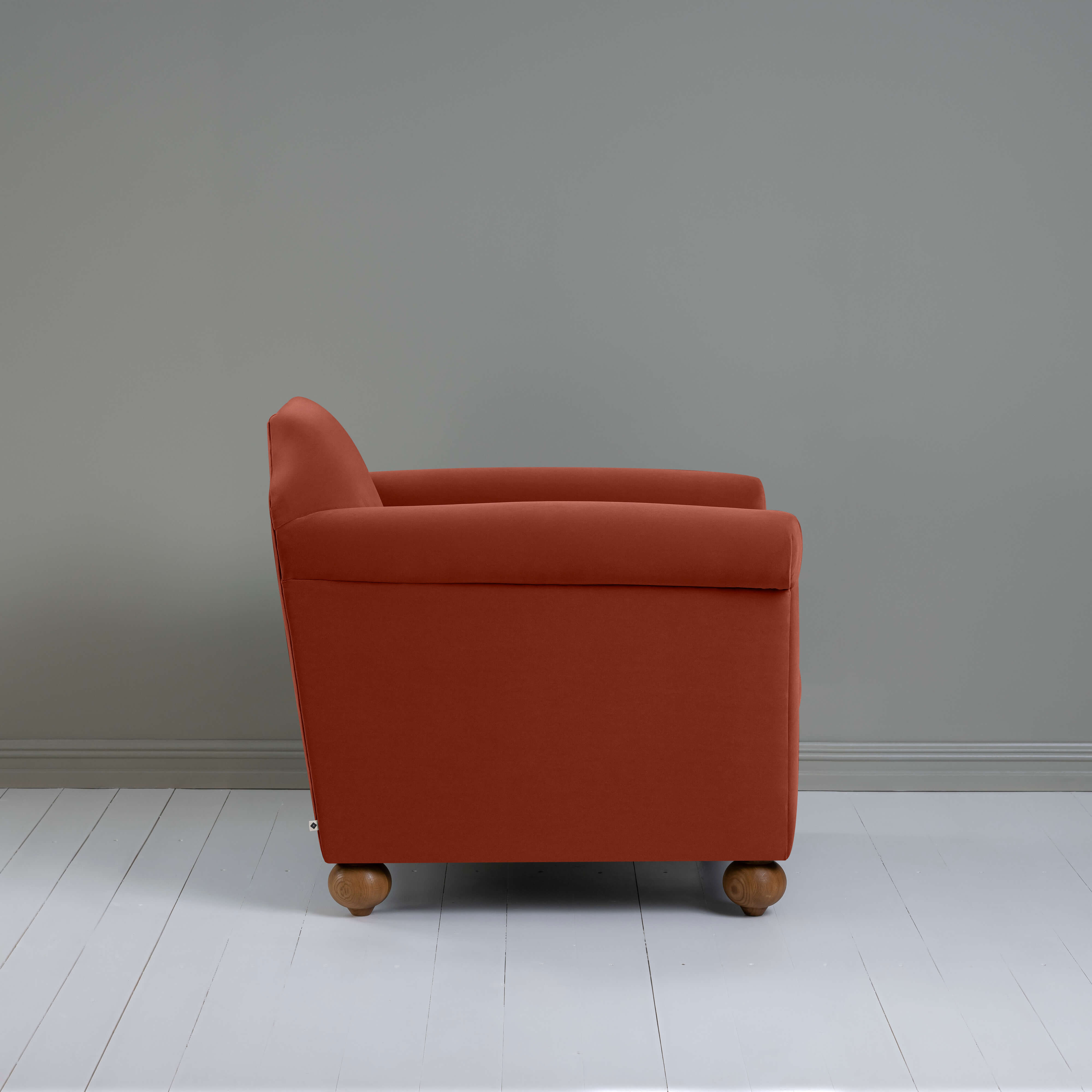 Dolittle Armchair in Intelligent Velvet Sienna, Side View - Nicola Harding