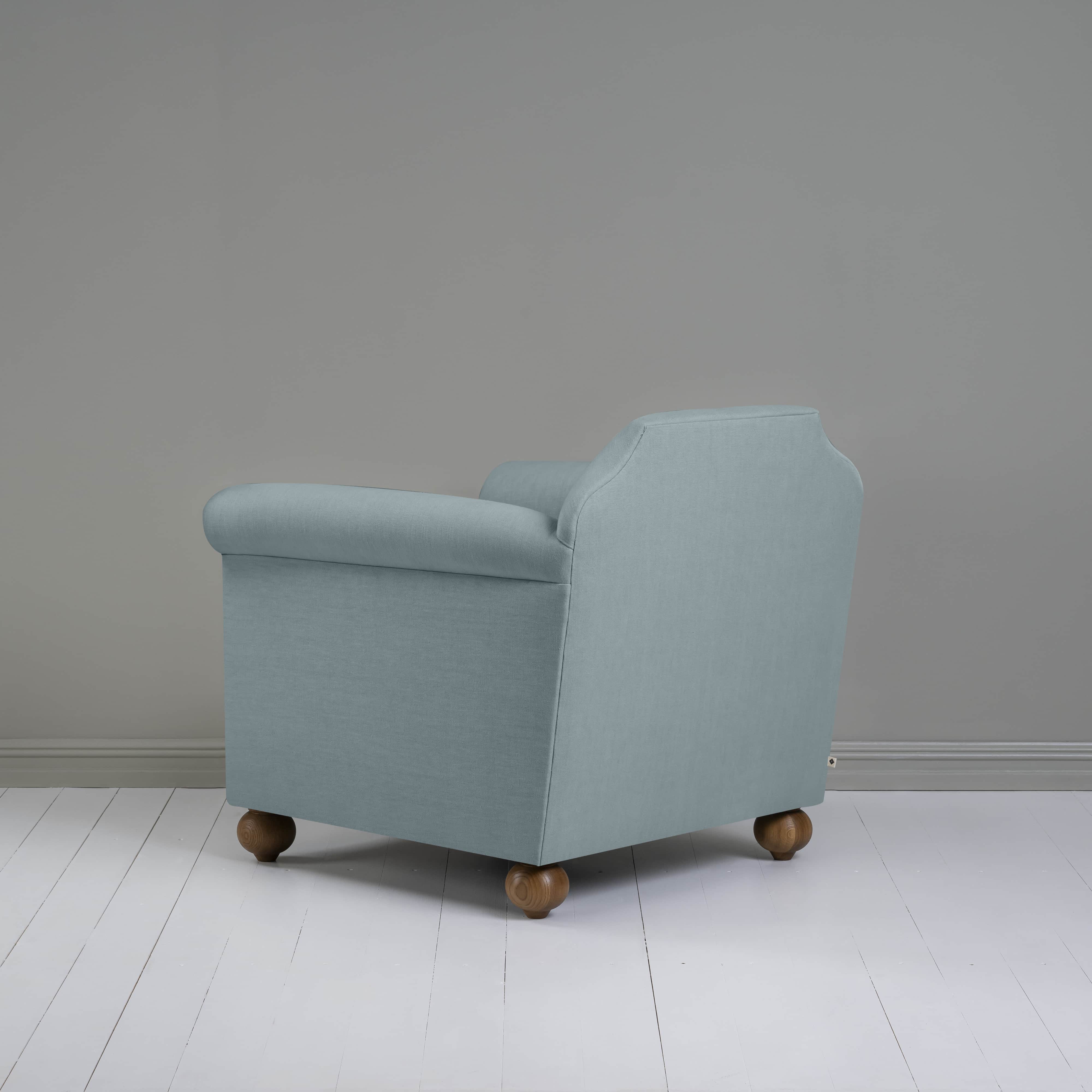 Dolittle Armchair in Laidback Linen Cerulean, Back View - Nicola Harding