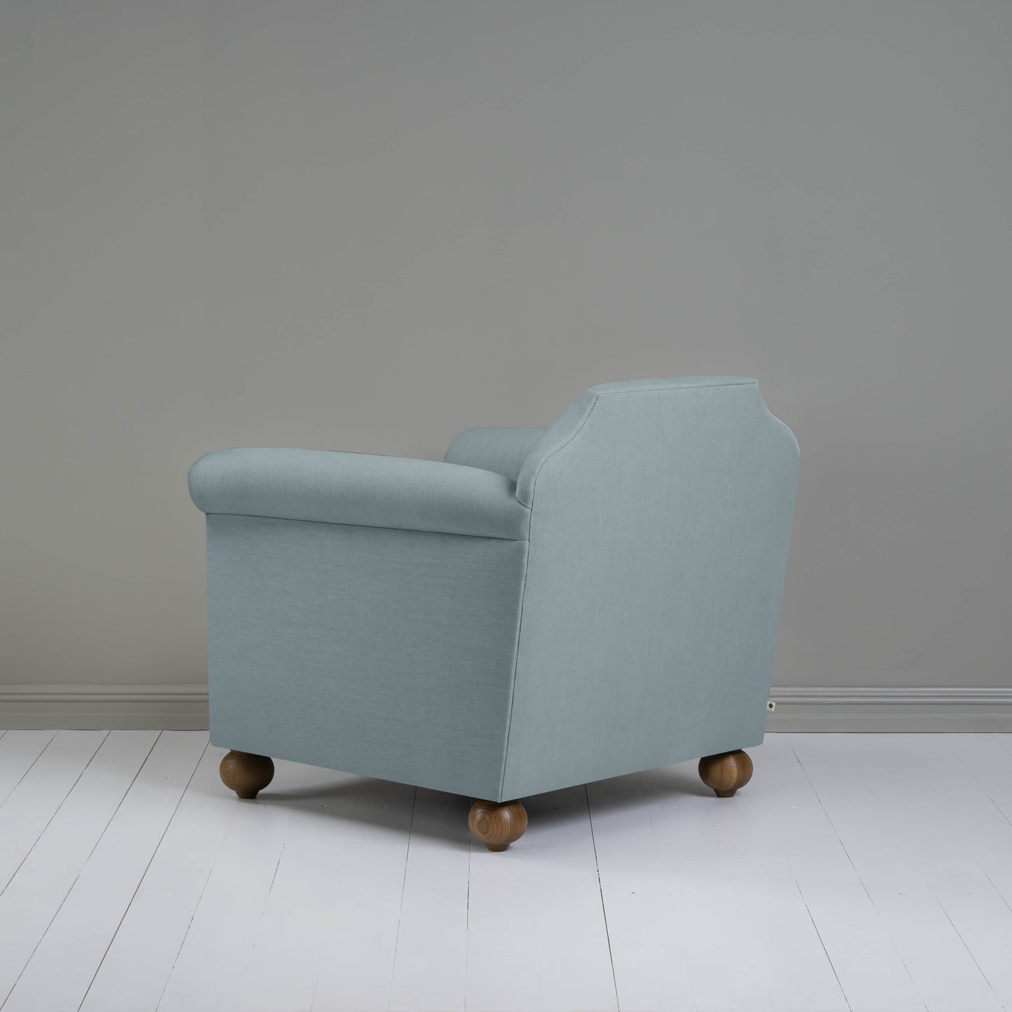 Dolittle Armchair in Laidback Linen Cerulean, Back View - Nicola Harding