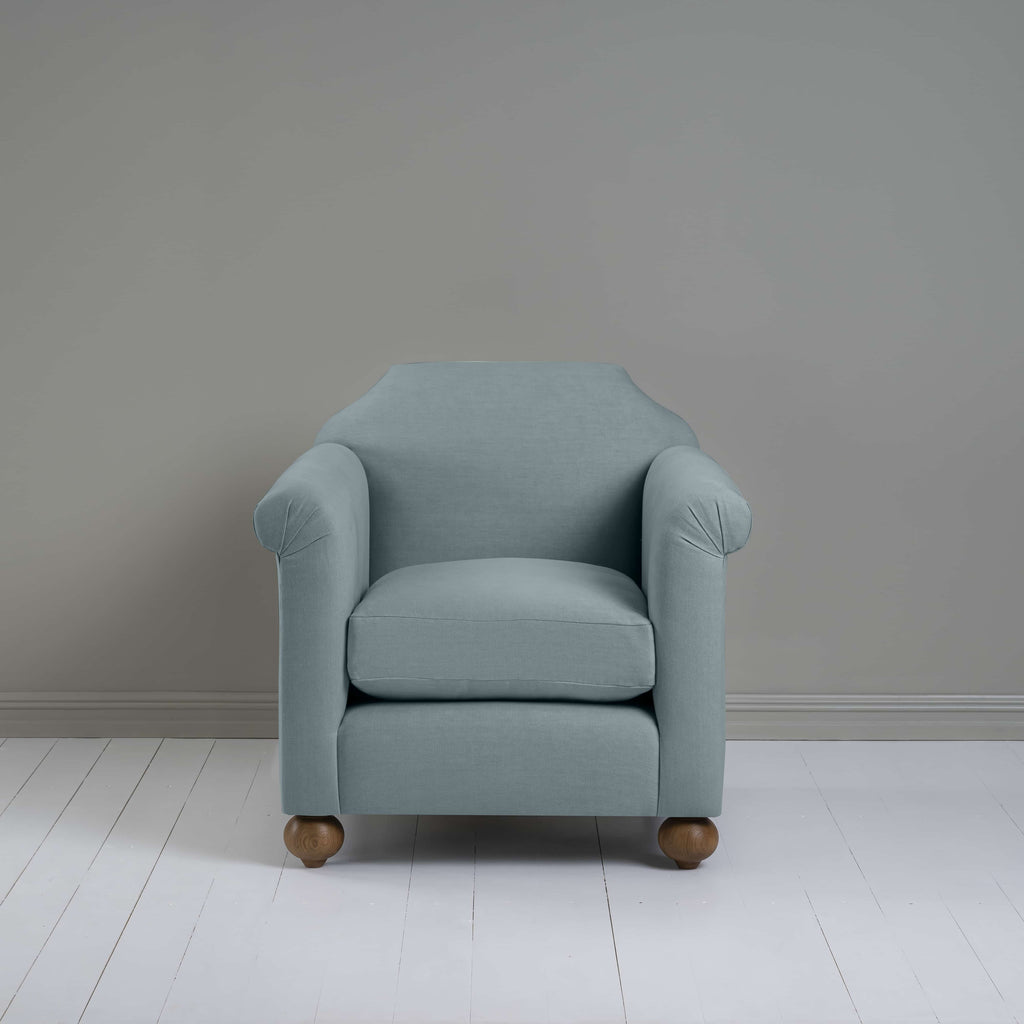 Dolittle Armchair in Laidback Linen Cerulean, Front View - Nicola Harding