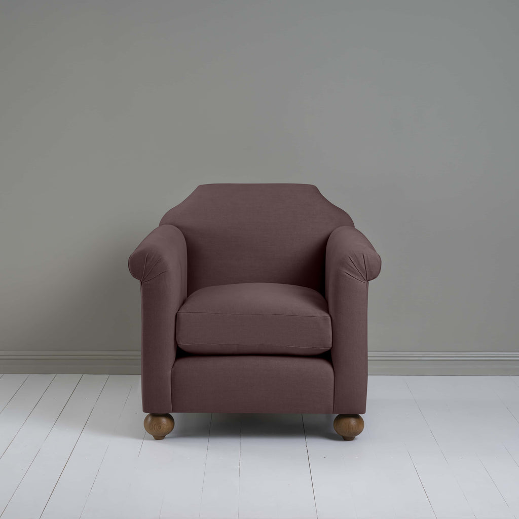 Dolittle Armchair in Laidback Linen Damson, Front View - Nicola Harding