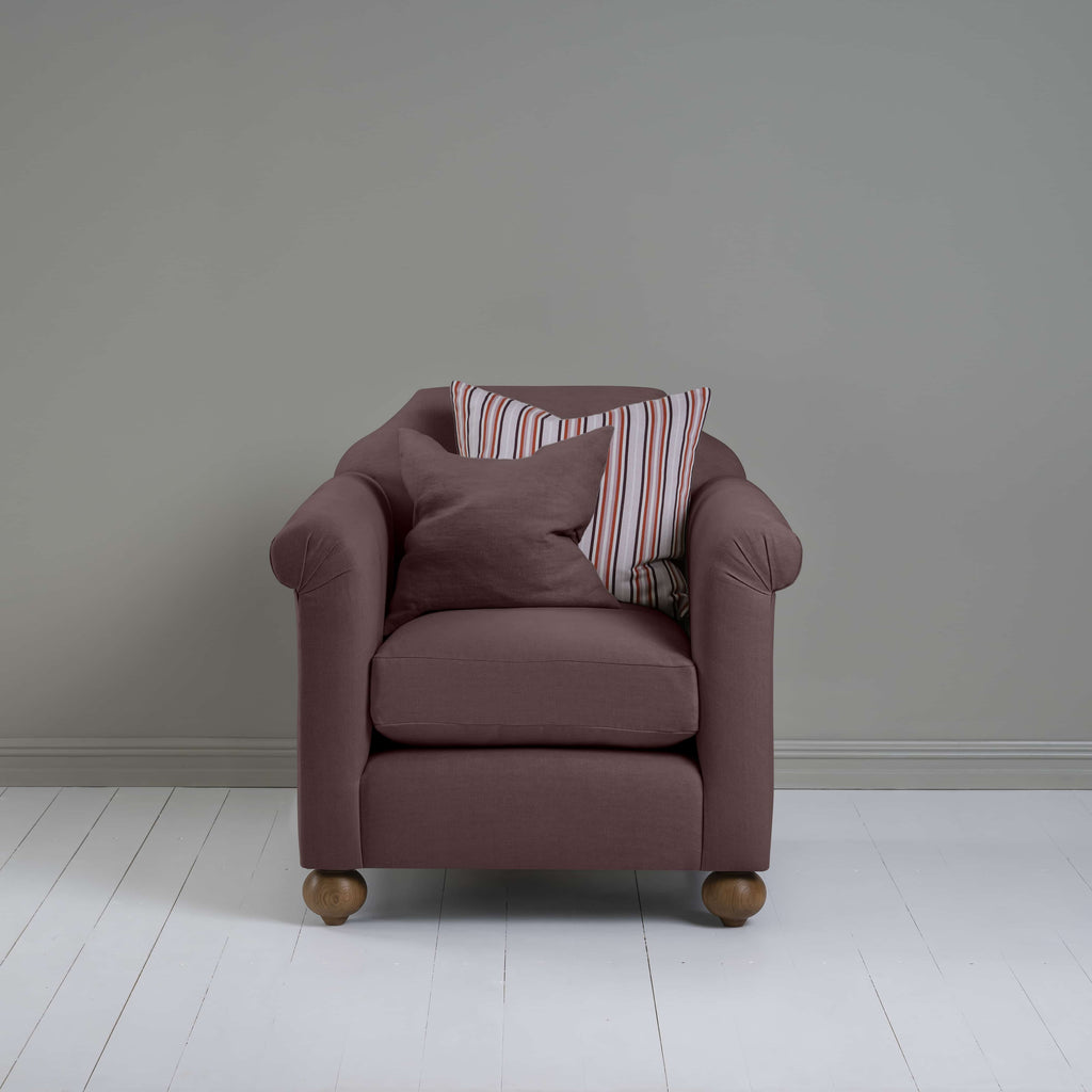 Dolittle Armchair in Laidback Linen Damson, With 1 Matching and 1 Other NiX Cushion - Nicola Harding