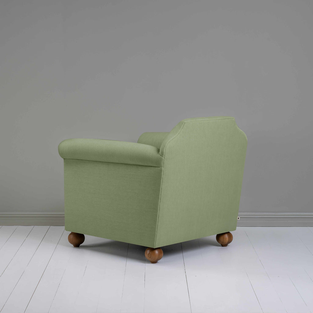 Dolittle Armchair in Laidback Linen Moss, Back View - Nicola Harding