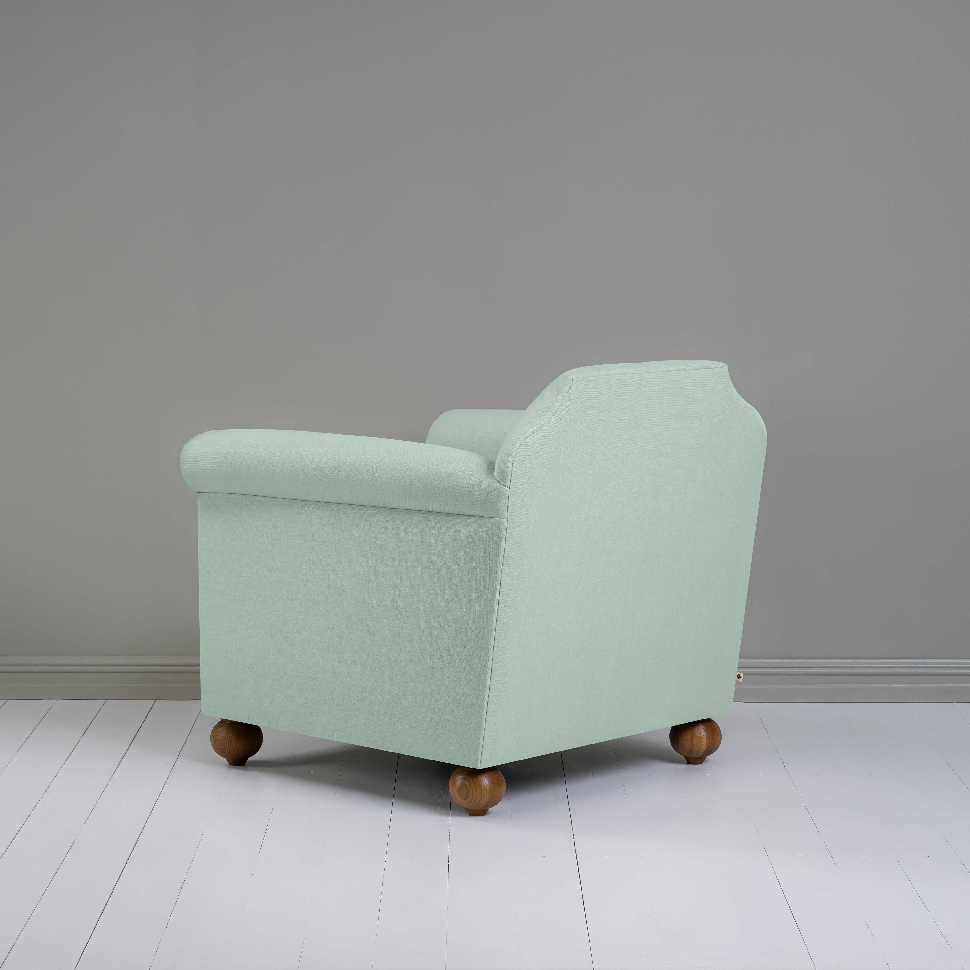 Dolittle Armchair in Laidback Linen Sky, Back View - Nicola Harding