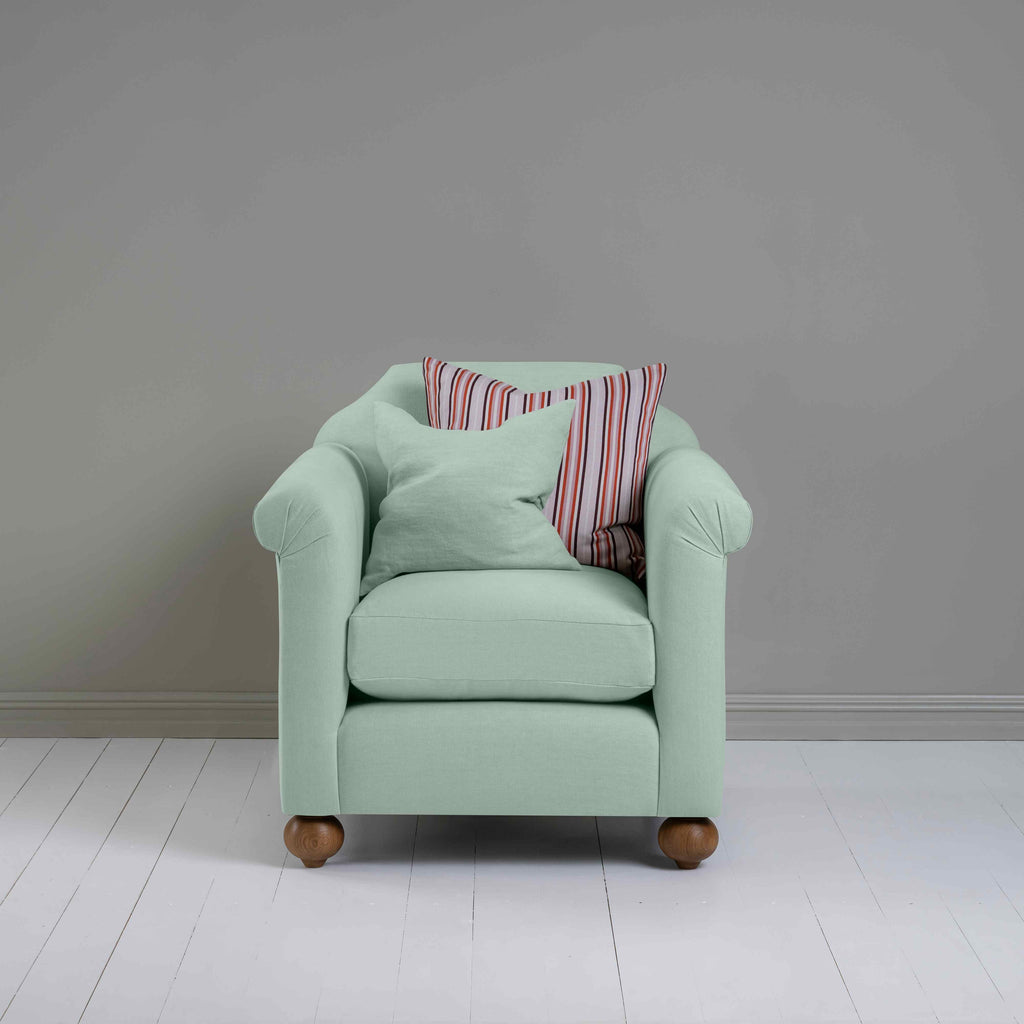 Dolittle Armchair in Laidback Linen Sky Front View With 2 Square Cushion - Nicola Harding