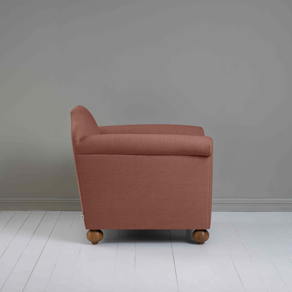 Dolittle Armchair in Laidback Linen Sweet Briar, Side View - Nicola Harding