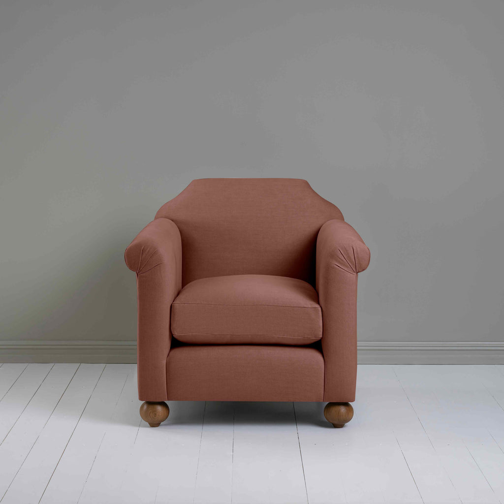 Dolittle Armchair in Laidback Linen Sweet Briar, Front View - Nicola Harding