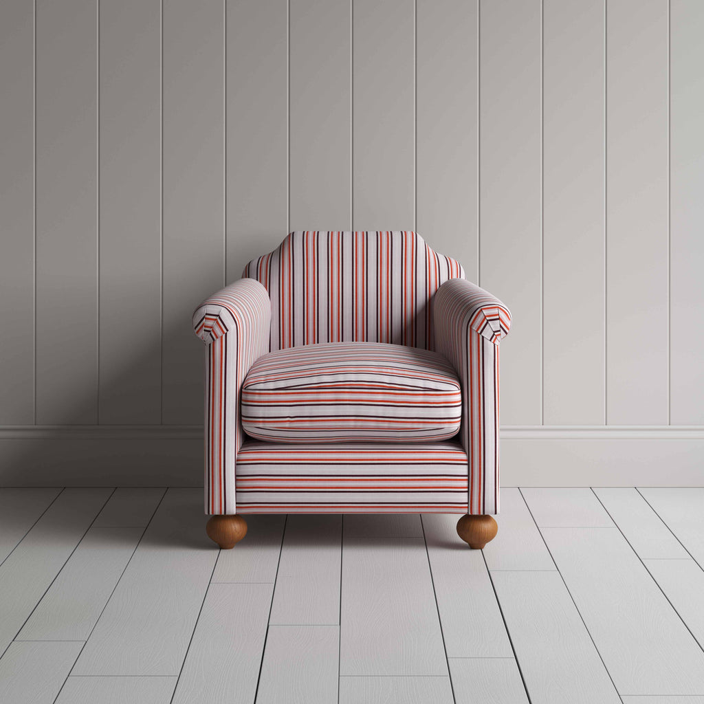 Dolittle Armchair in Slow Lane Cotton Linen, Berry, Front View - Nicola Harding