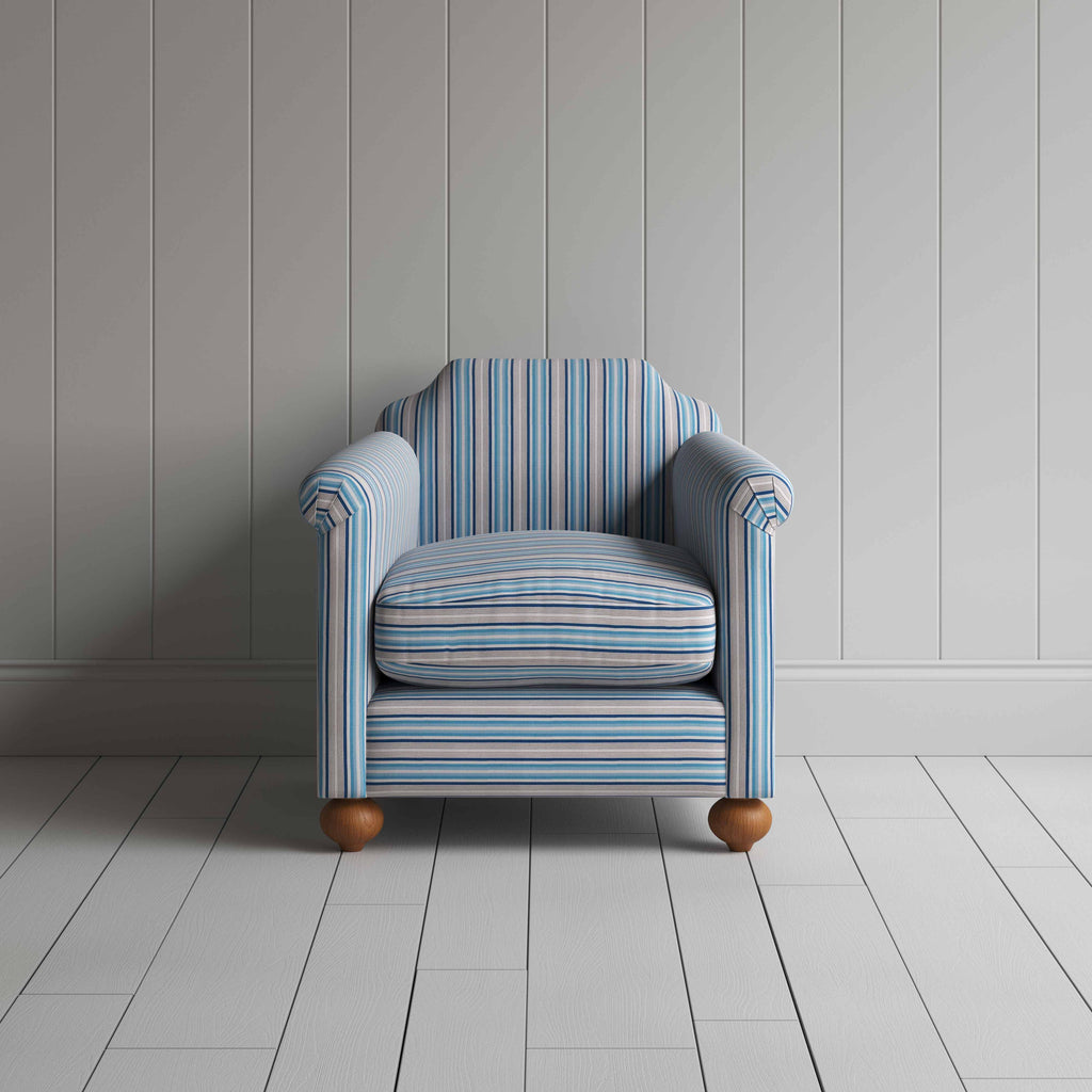 Dolittle Armchair in Slow Lane Cotton Linen, Blue, Front View - Nicola Harding