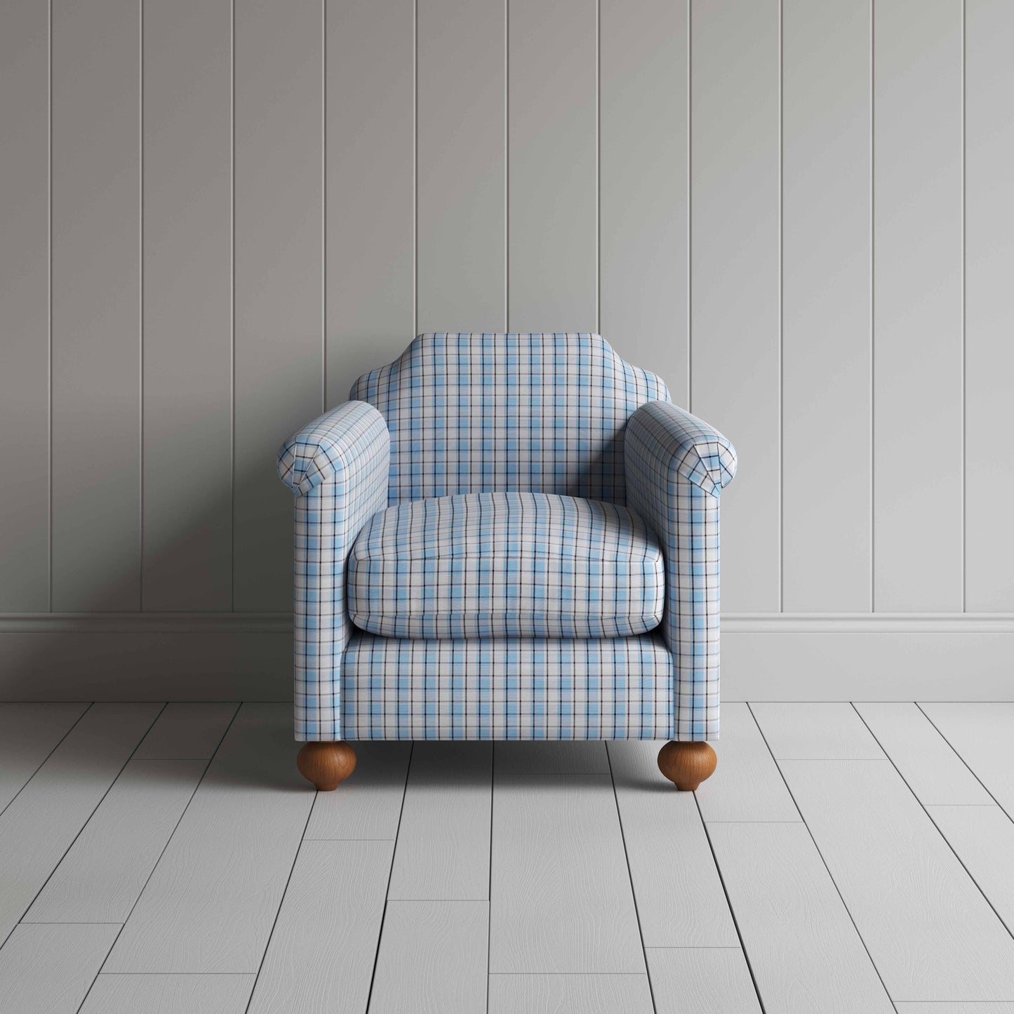 Dolittle Armchair in Square Deal Cotton, Blue Brown